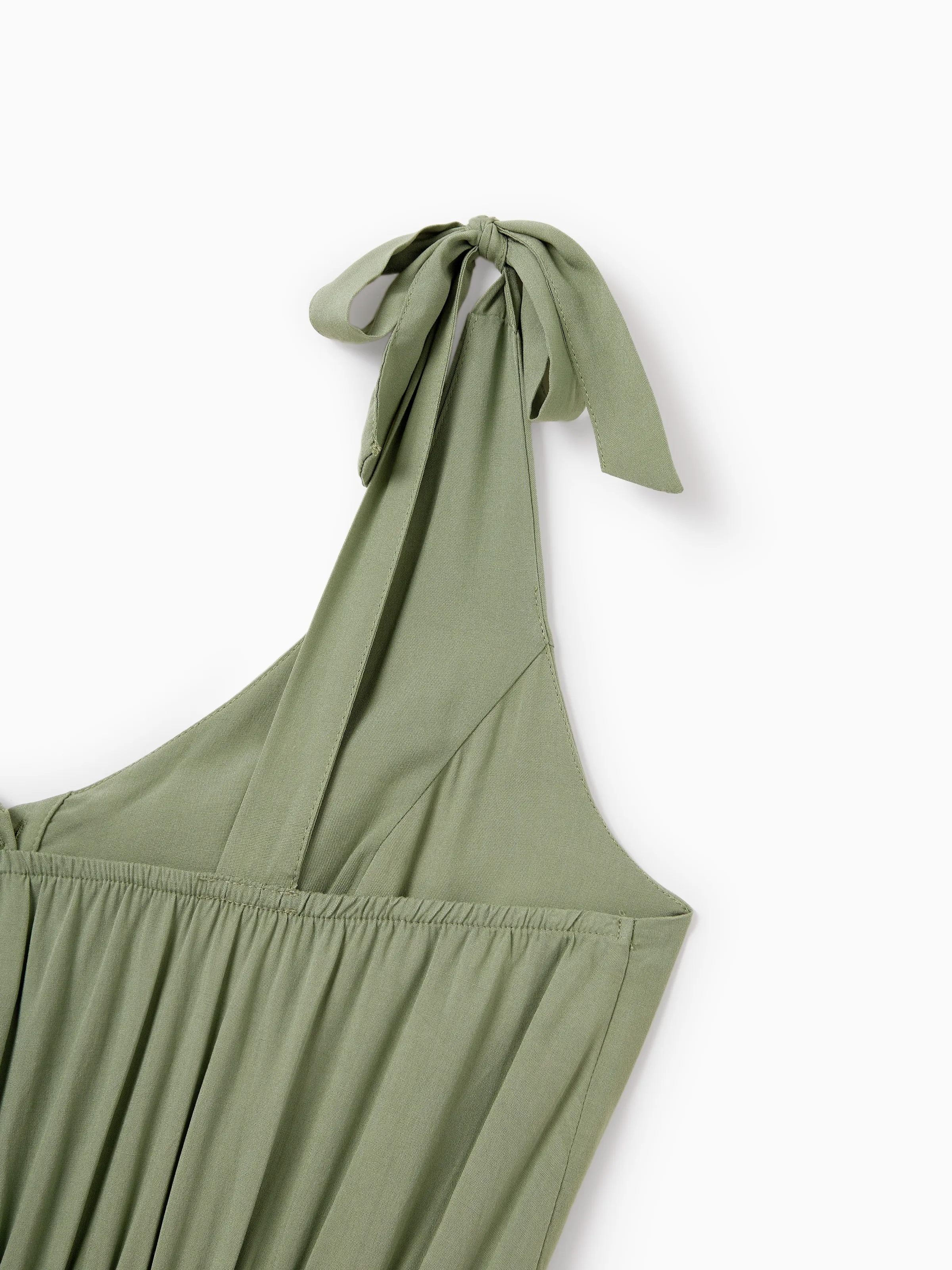 Family Matching Polo Collar Short-sleeve Shirt or V-neck Strappy Mesh Dress  Green - Image 10