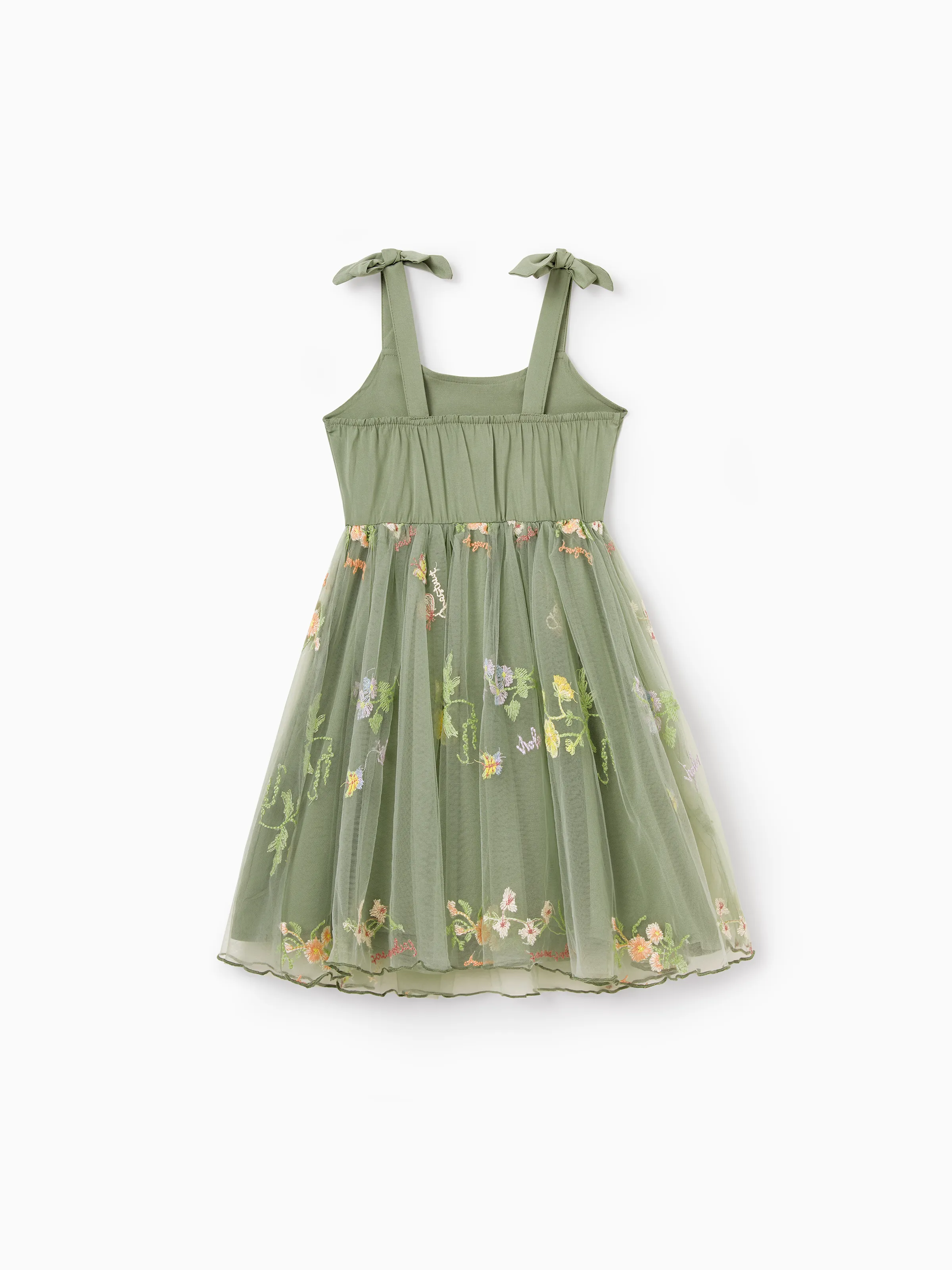 Family Matching Polo Collar Short-sleeve Shirt or V-neck Strappy Mesh Dress  Green - Image 20