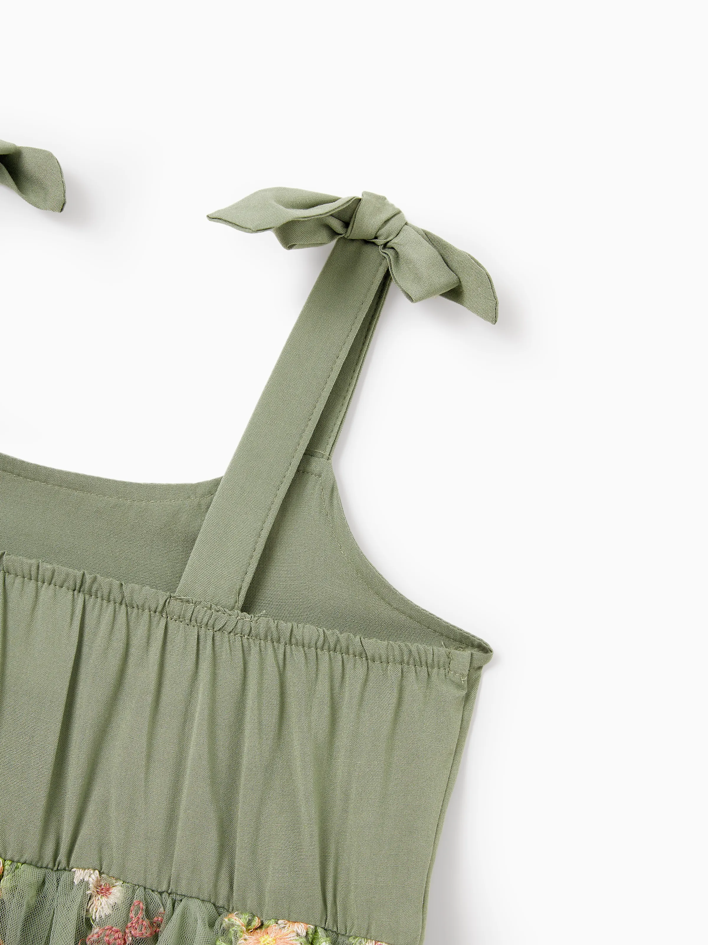 Family Matching Polo Collar Short-sleeve Shirt or V-neck Strappy Mesh Dress  Green - Image 22