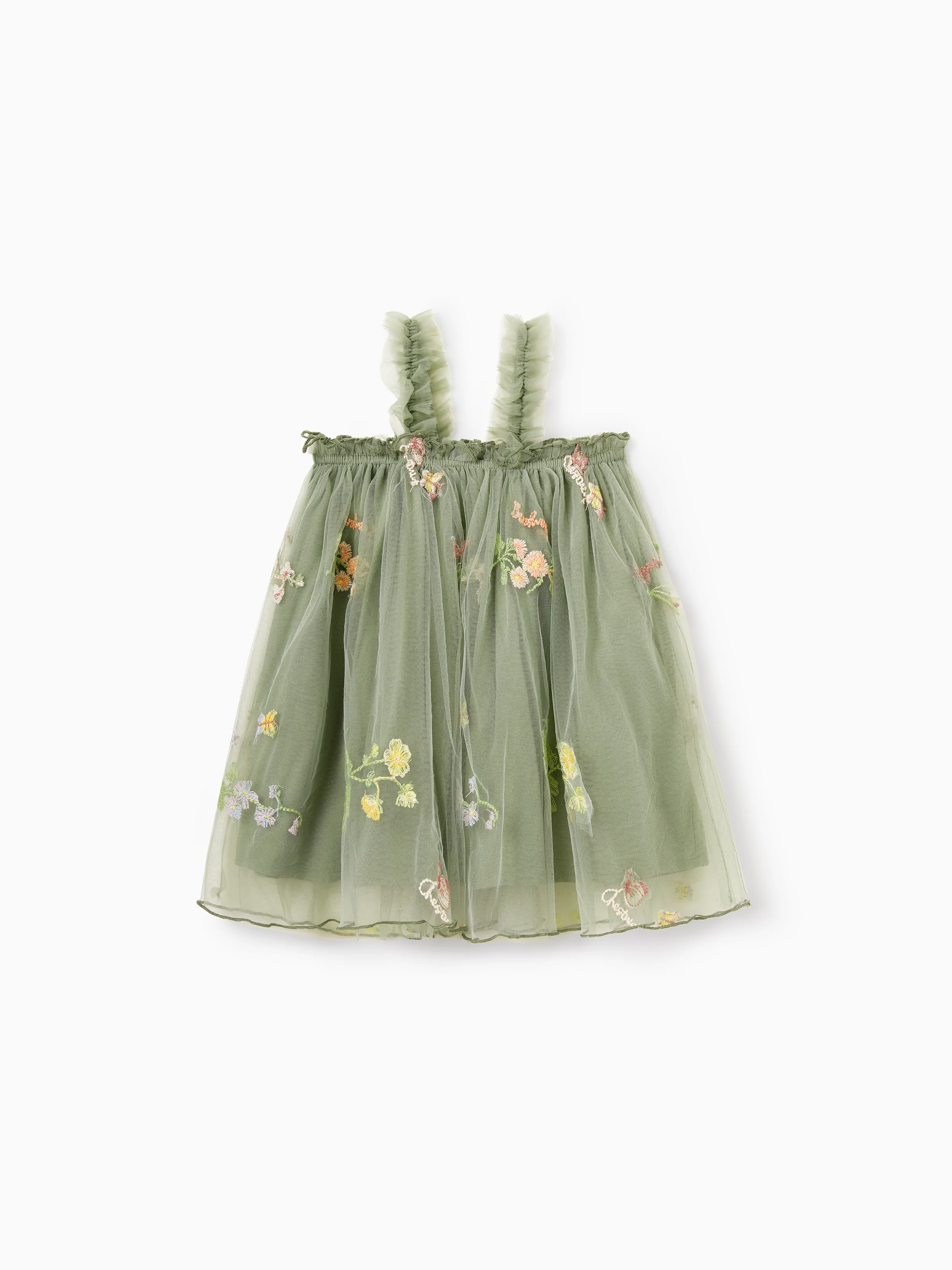 Family Matching Polo Collar Short-sleeve Shirt or V-neck Strappy Mesh Dress  Green - Image 24
