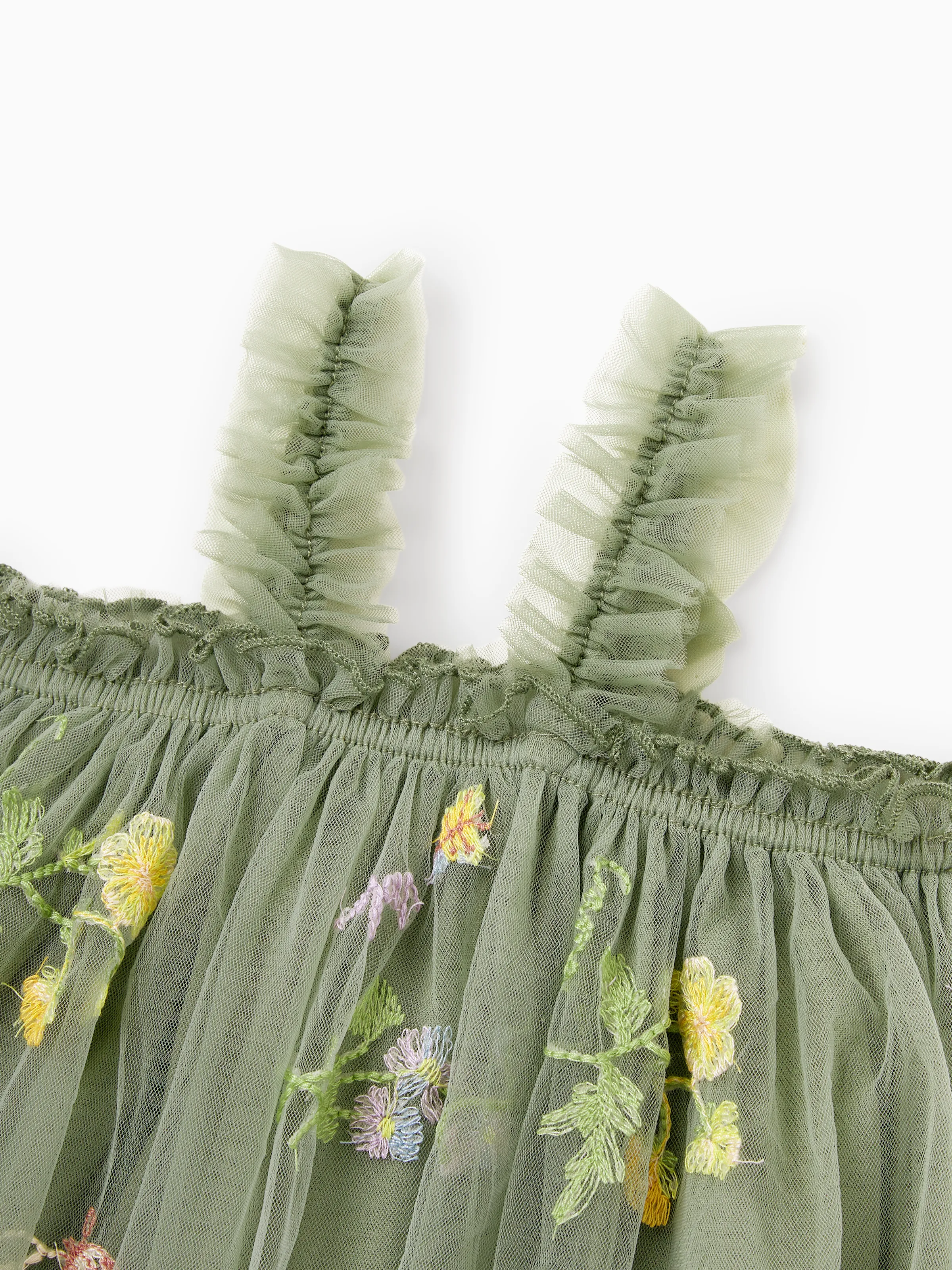 Family Matching Polo Collar Short-sleeve Shirt or V-neck Strappy Mesh Dress  Green - Image 26