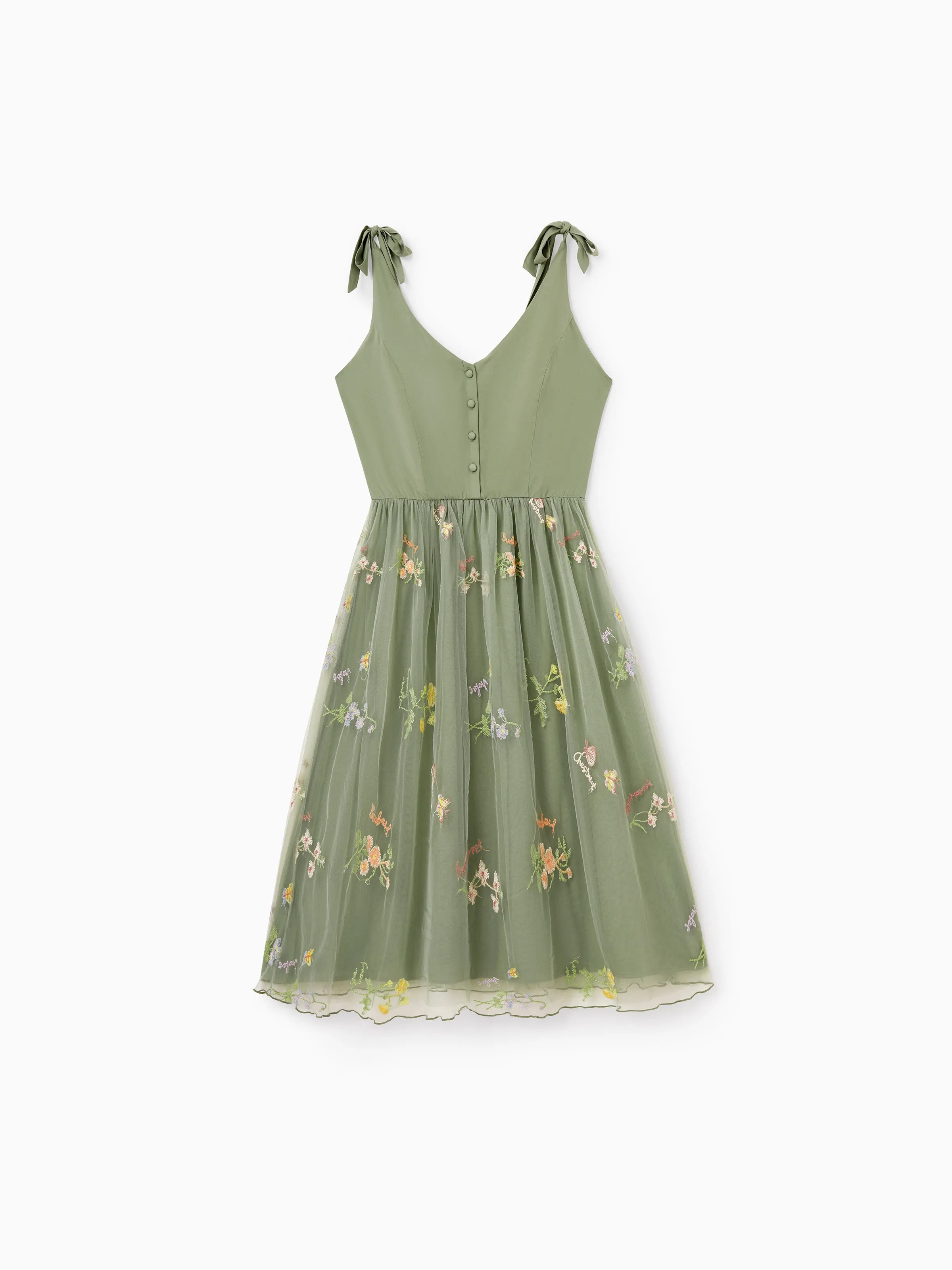 Family Matching Polo Collar Short-sleeve Shirt or V-neck Strappy Mesh Dress  Green - Image 5