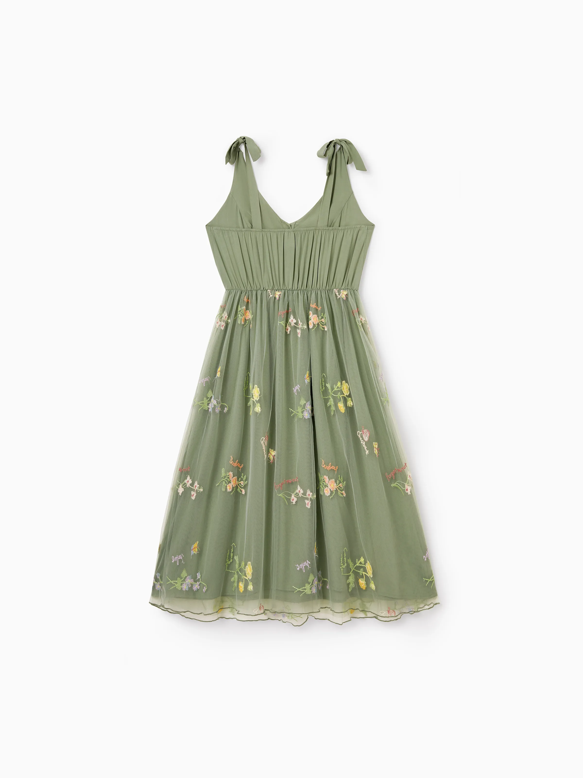 Family Matching Polo Collar Short-sleeve Shirt or V-neck Strappy Mesh Dress  Green - Image 6