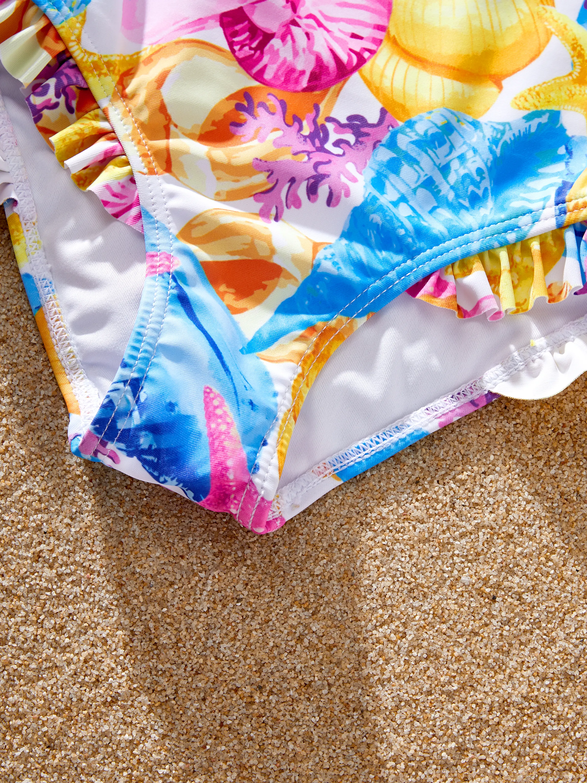 Family Matching Seashell & Starfish Print Swimsuits Ruched One-Piece & Swim Trunks Set Multi-color - Image 15