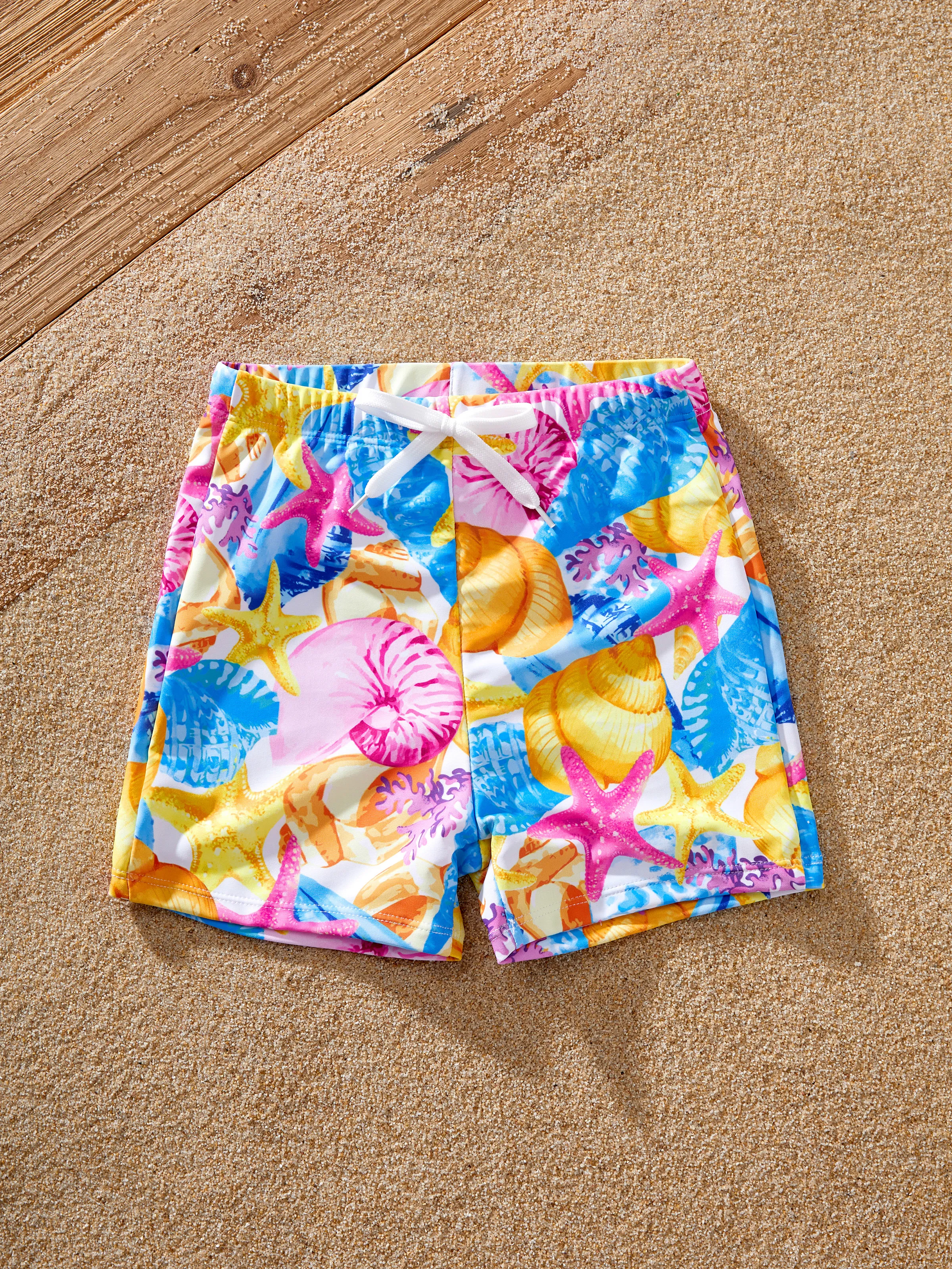 Family Matching Seashell & Starfish Print Swimsuits Ruched One-Piece & Swim Trunks Set Multi-color - Image 19