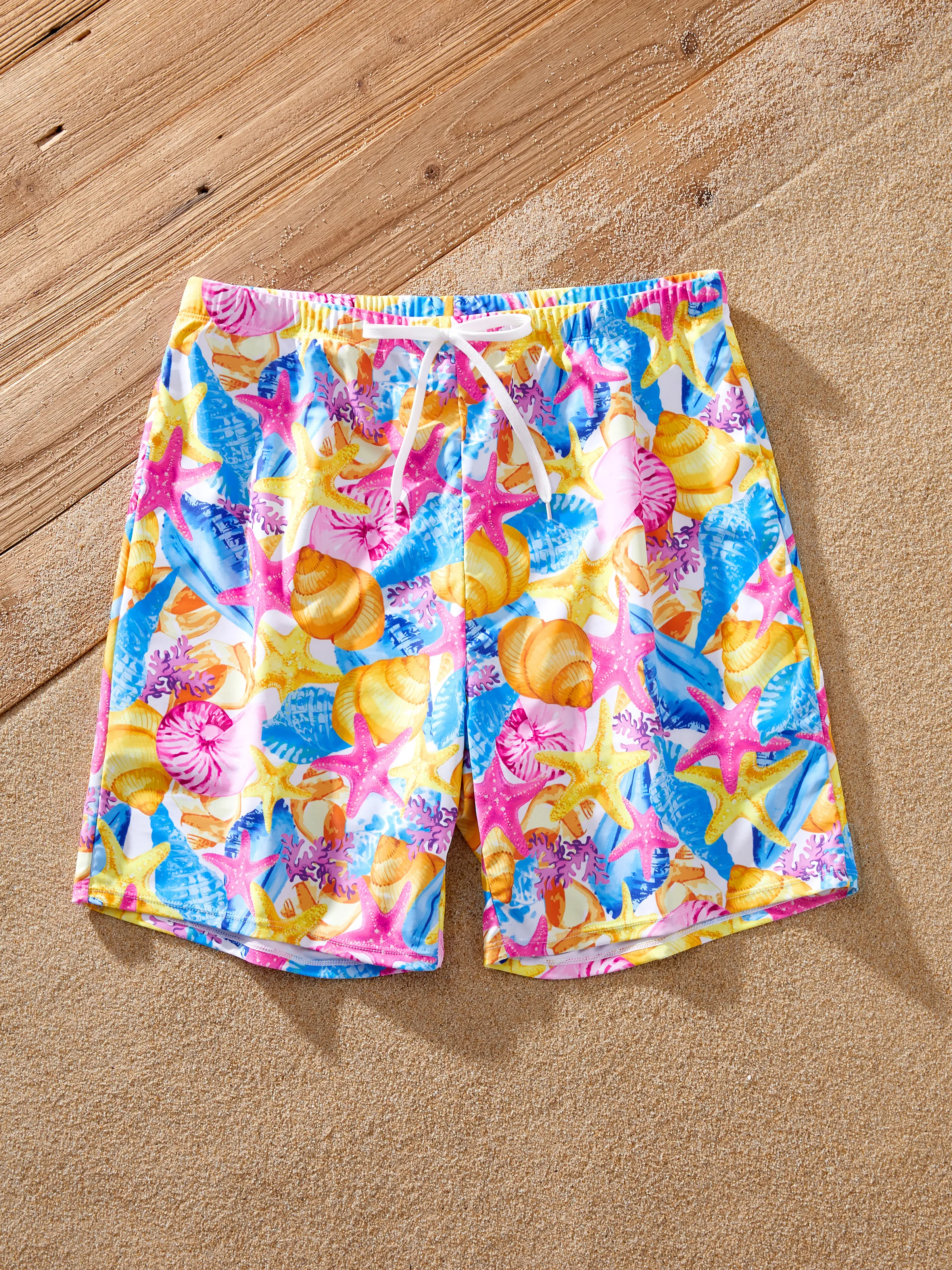 Family Matching Seashell & Starfish Print Swimsuits Ruched One-Piece & Swim Trunks Set Multi-color - Image 26