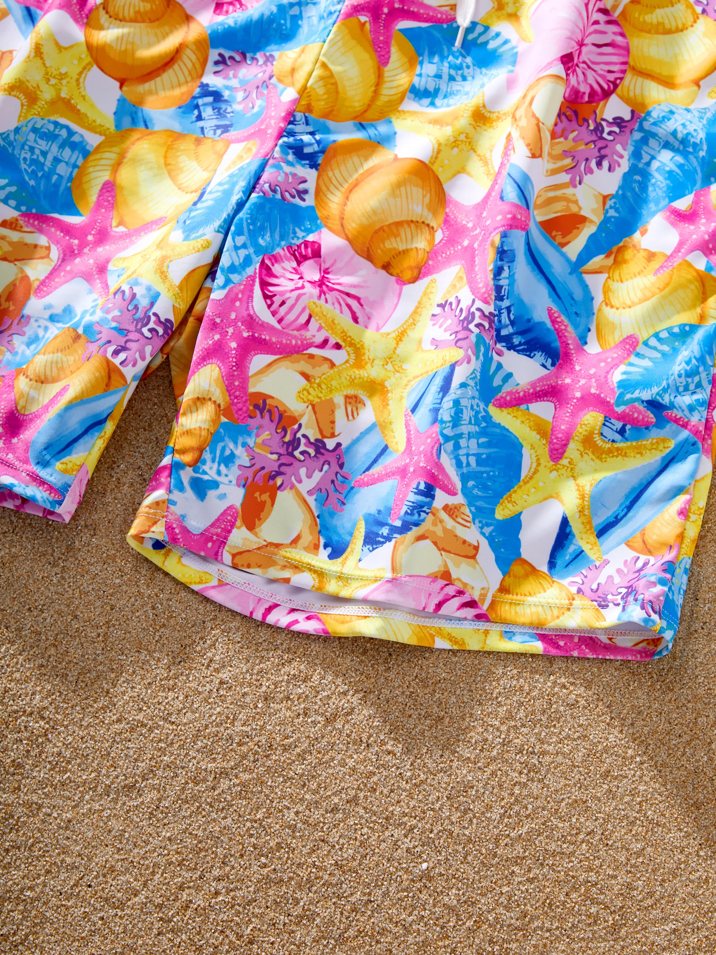 Family Matching Seashell & Starfish Print Swimsuits Ruched One-Piece & Swim Trunks Set Multi-color - Image 30