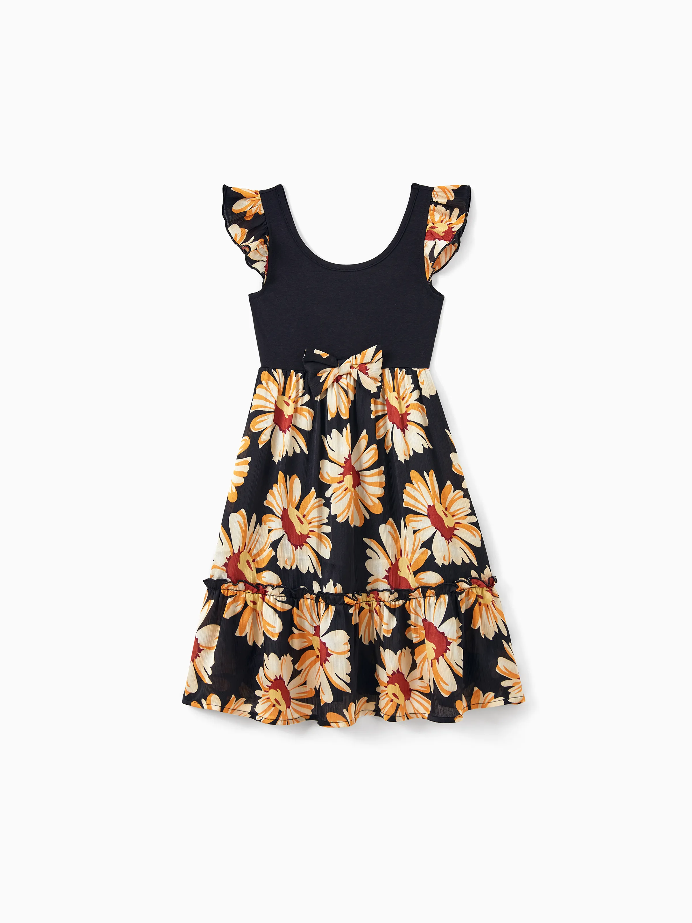 Family Matching Set Floral Sleeveless Strappy Dress or Colorblock Short-sleeve T-shirt  Black - Image 11