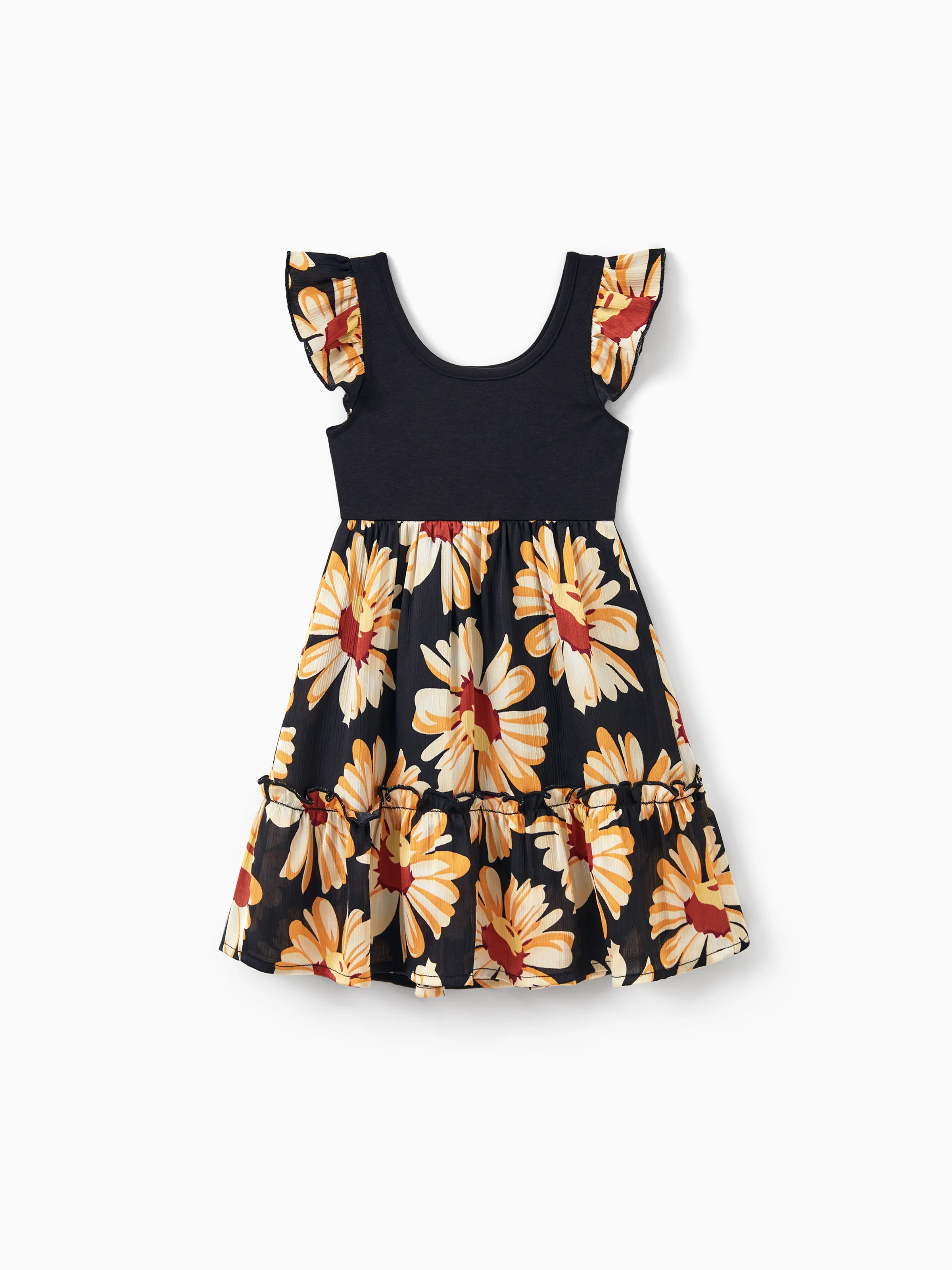Family Matching Set Floral Sleeveless Strappy Dress or Colorblock Short-sleeve T-shirt  Black - Image 16