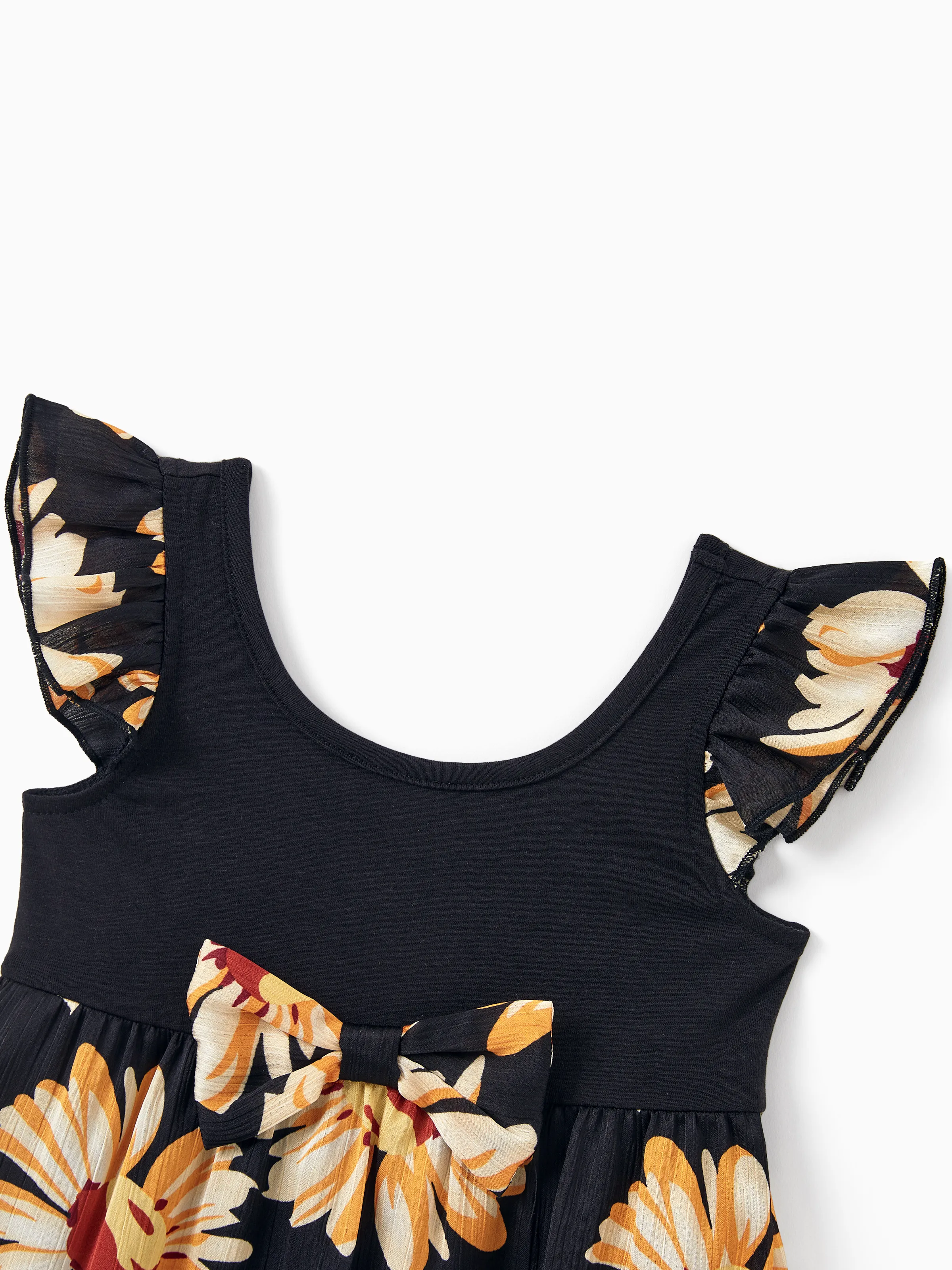 Family Matching Set Floral Sleeveless Strappy Dress or Colorblock Short-sleeve T-shirt  Black - Image 17