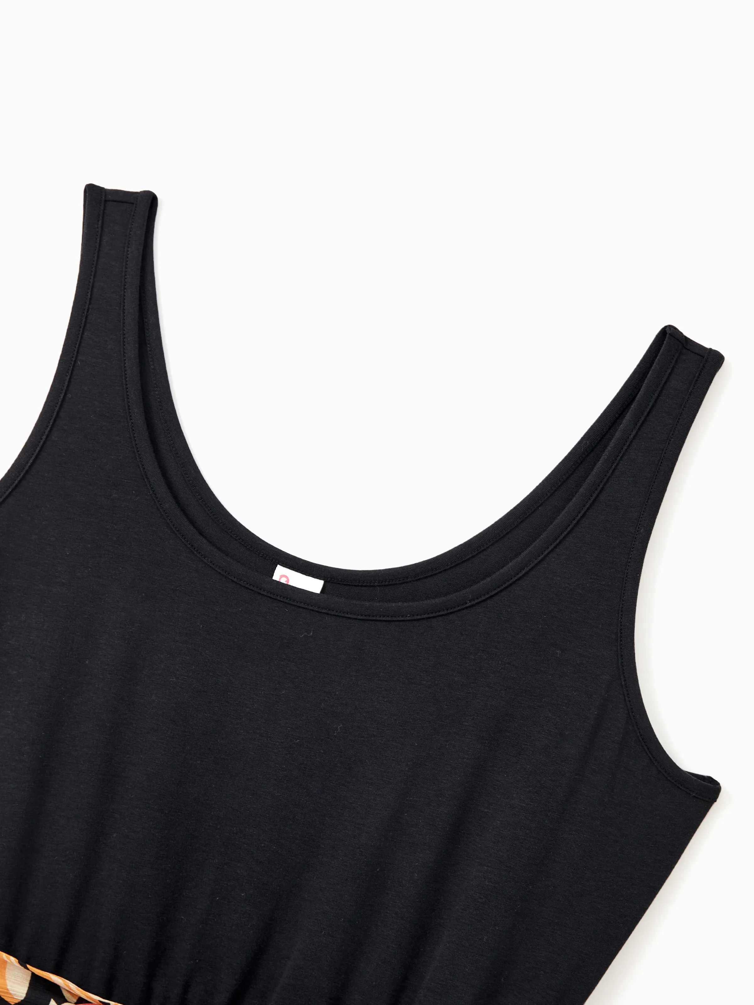 Family Matching Set Floral Sleeveless Strappy Dress or Colorblock Short-sleeve T-shirt  Black - Image 8