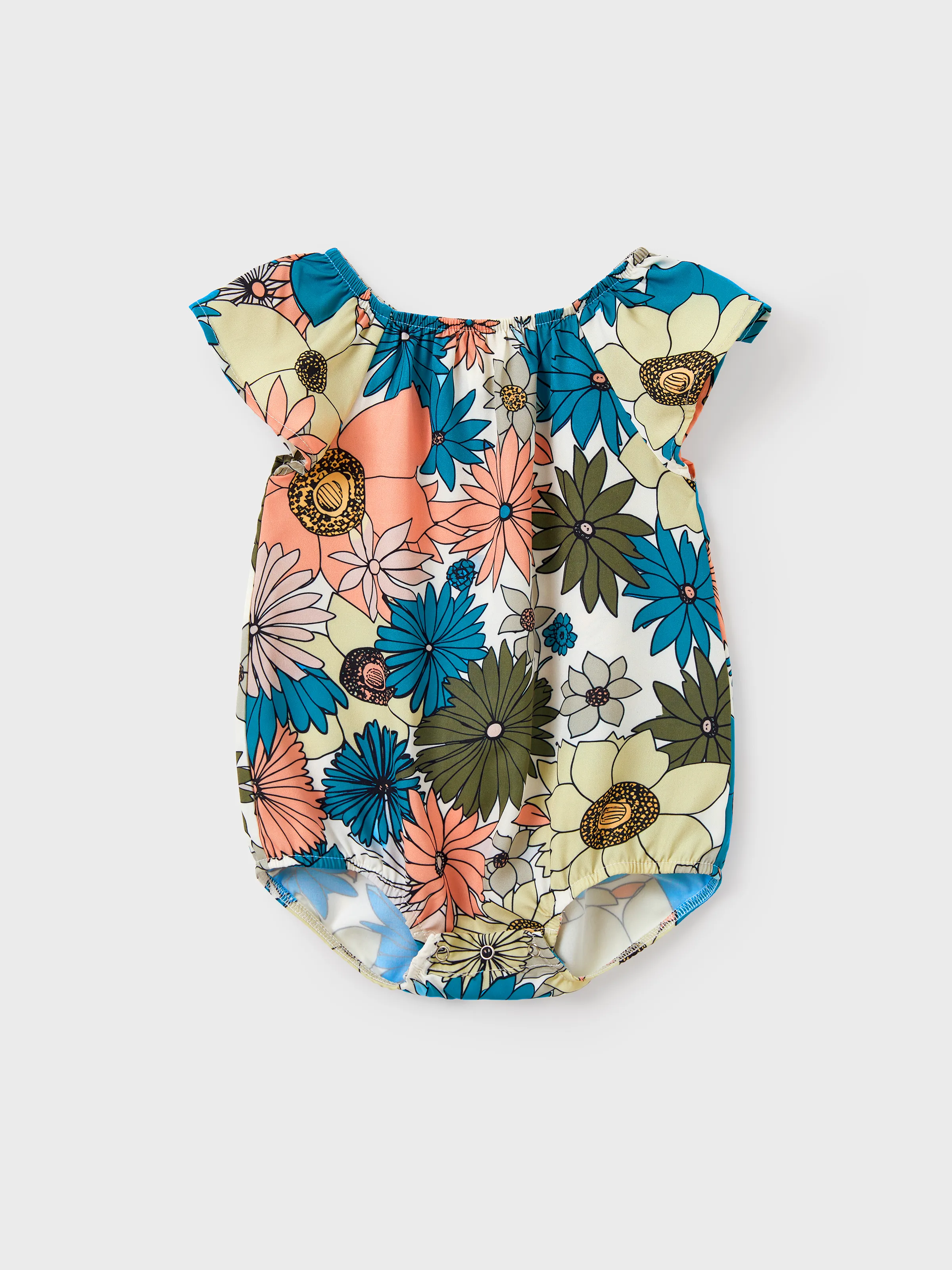 Family Matching Set Sun Flower Print Short-sleeve Collar Shirt or White Camisole Top and Flower Wide-leg Pants Set for Summer Vacation  Multi-color - Image 12