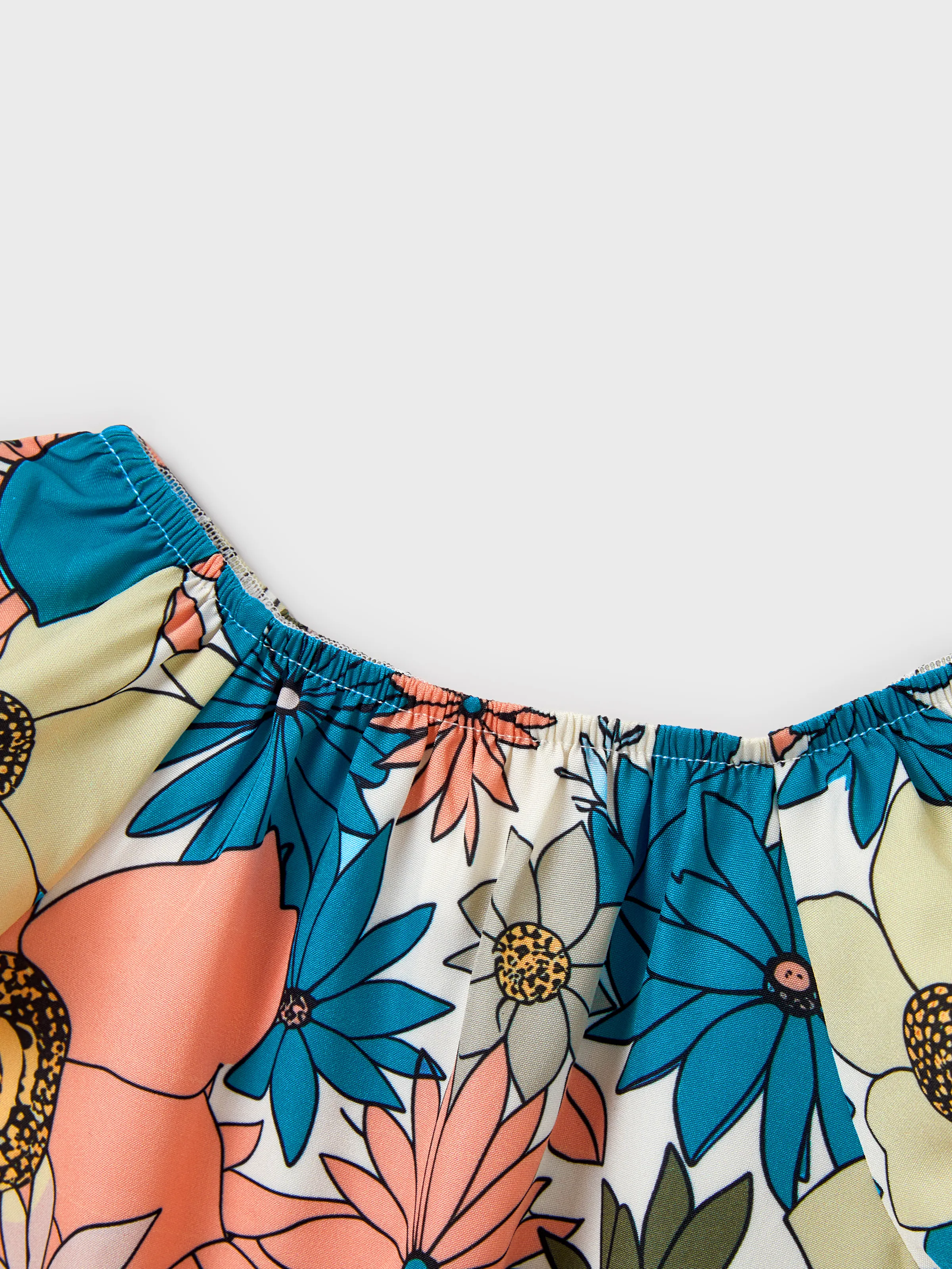 Family Matching Set Sun Flower Print Short-sleeve Collar Shirt or White Camisole Top and Flower Wide-leg Pants Set for Summer Vacation  Multi-color - Image 15