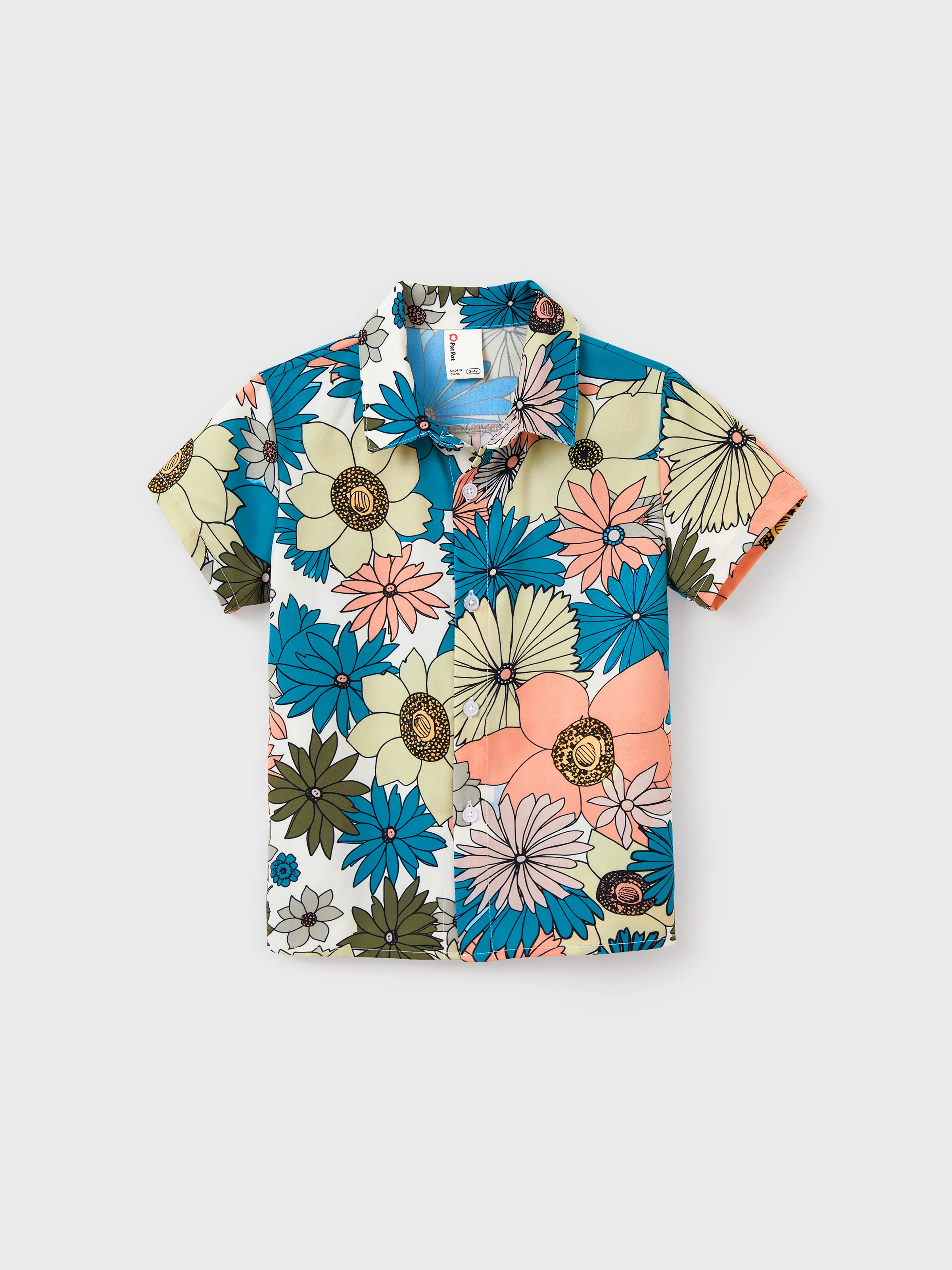 Family Matching Set Sun Flower Print Short-sleeve Collar Shirt or White Camisole Top and Flower Wide-leg Pants Set for Summer Vacation  Multi-color - Image 17