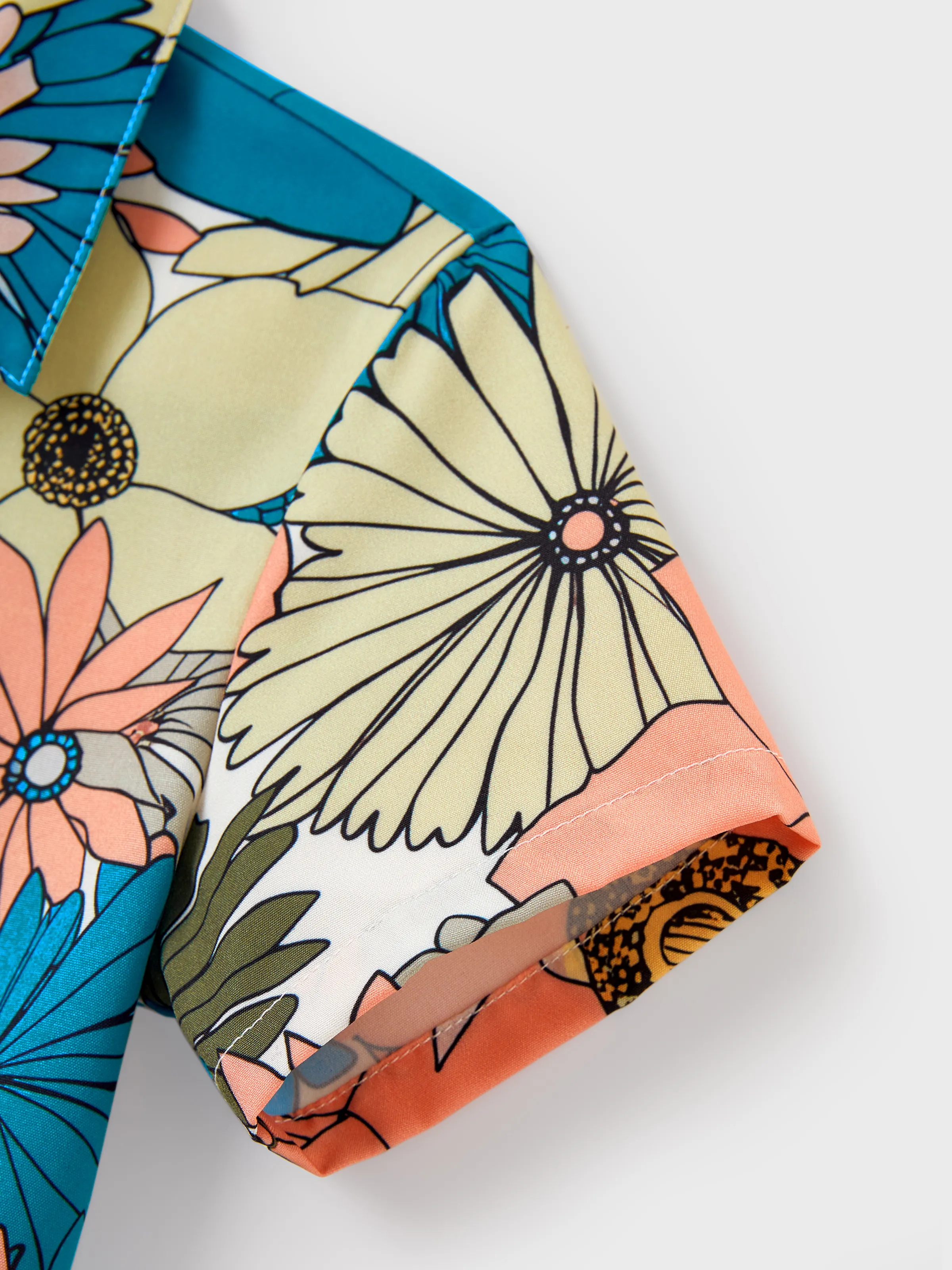 Family Matching Set Sun Flower Print Short-sleeve Collar Shirt or White Camisole Top and Flower Wide-leg Pants Set for Summer Vacation  Multi-color - Image 20