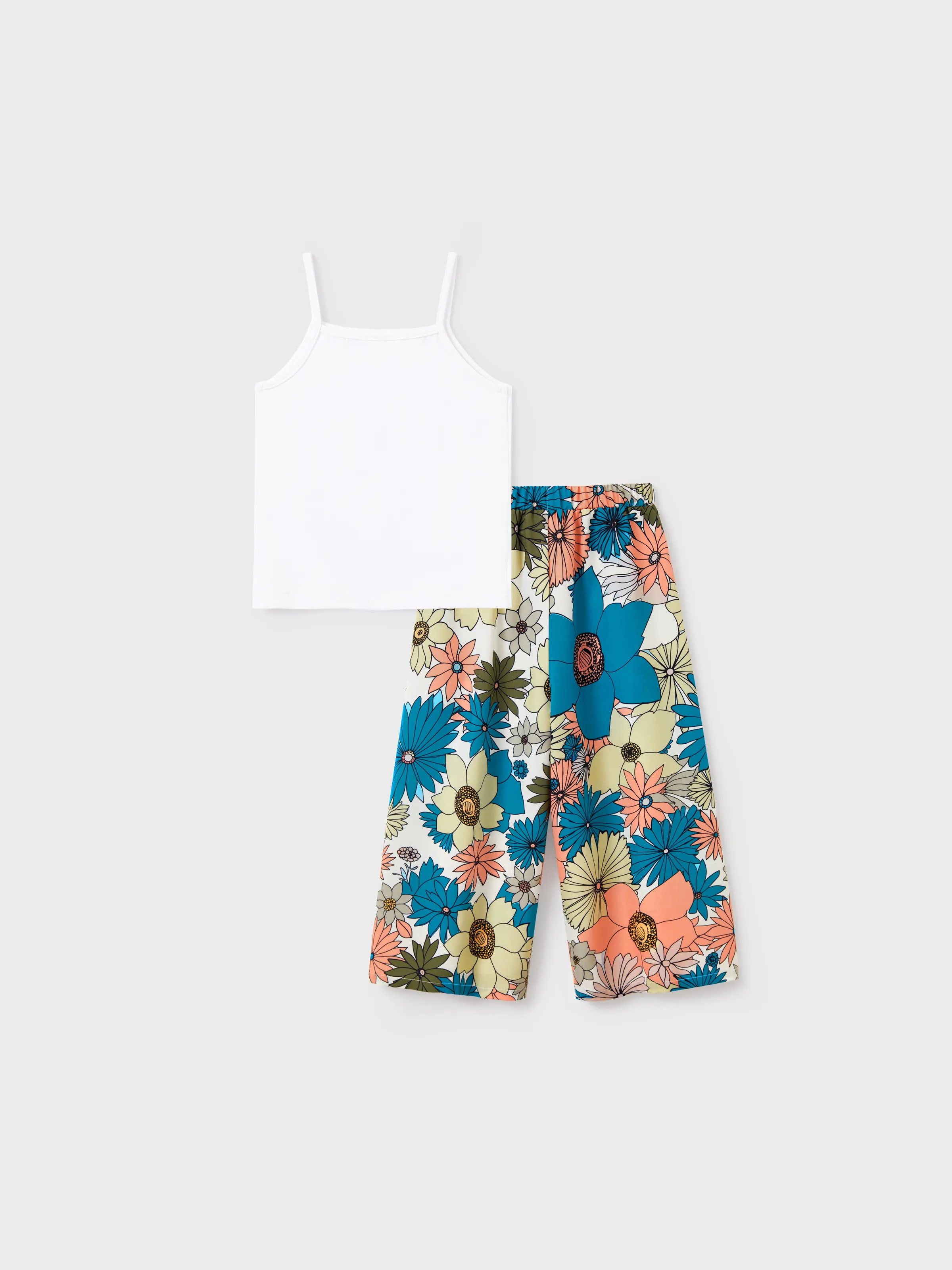 Family Matching Set Sun Flower Print Short-sleeve Collar Shirt or White Camisole Top and Flower Wide-leg Pants Set for Summer Vacation  Multi-color - Image 8