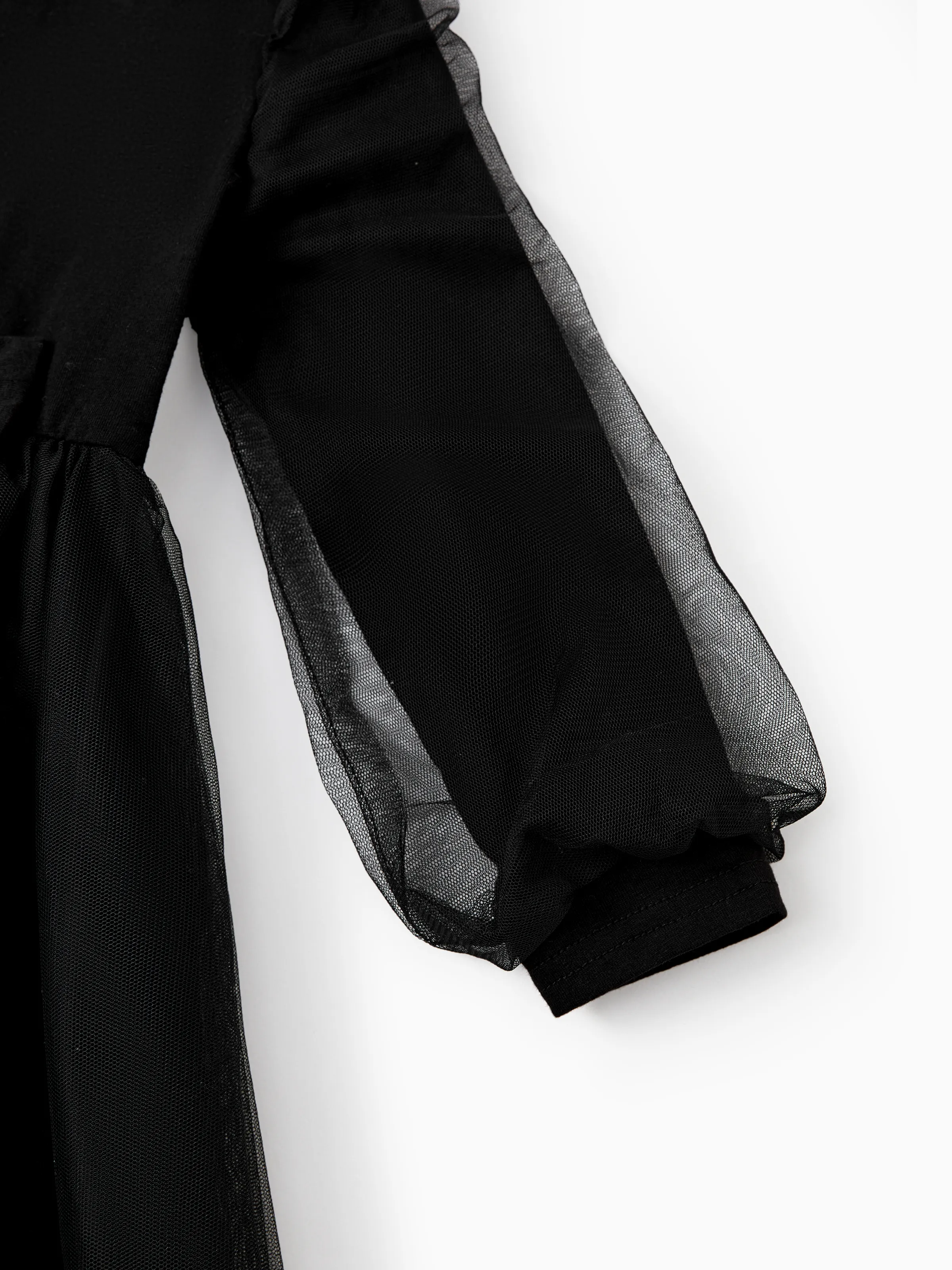 Family Matching Sets Black Plaid Shirt or Elegant Off-Shoulder Cross Front Tulle Mesh Dress Black - Image 11