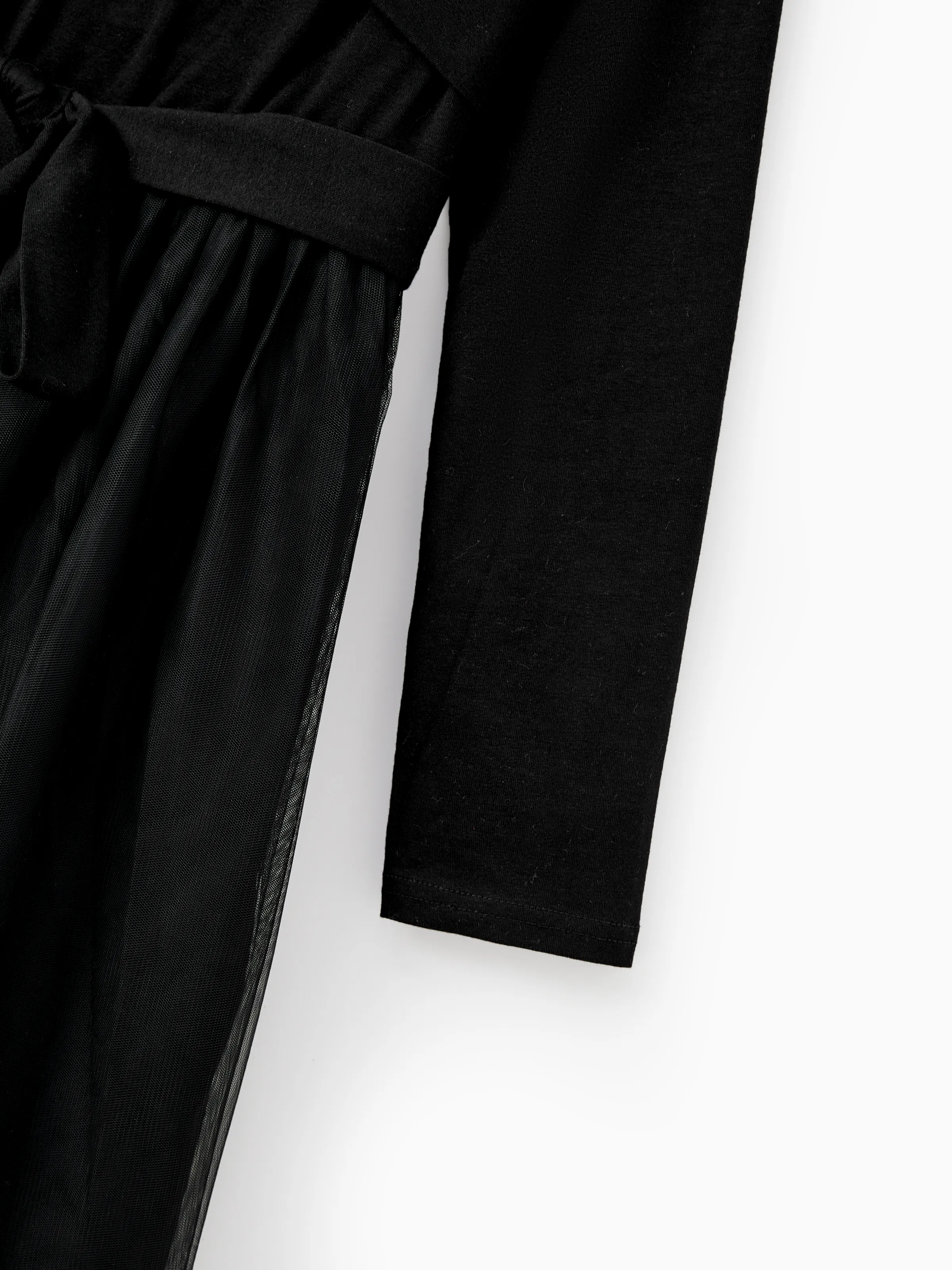 Family Matching Sets Black Plaid Shirt or Elegant Off-Shoulder Cross Front Tulle Mesh Dress Black - Image 6