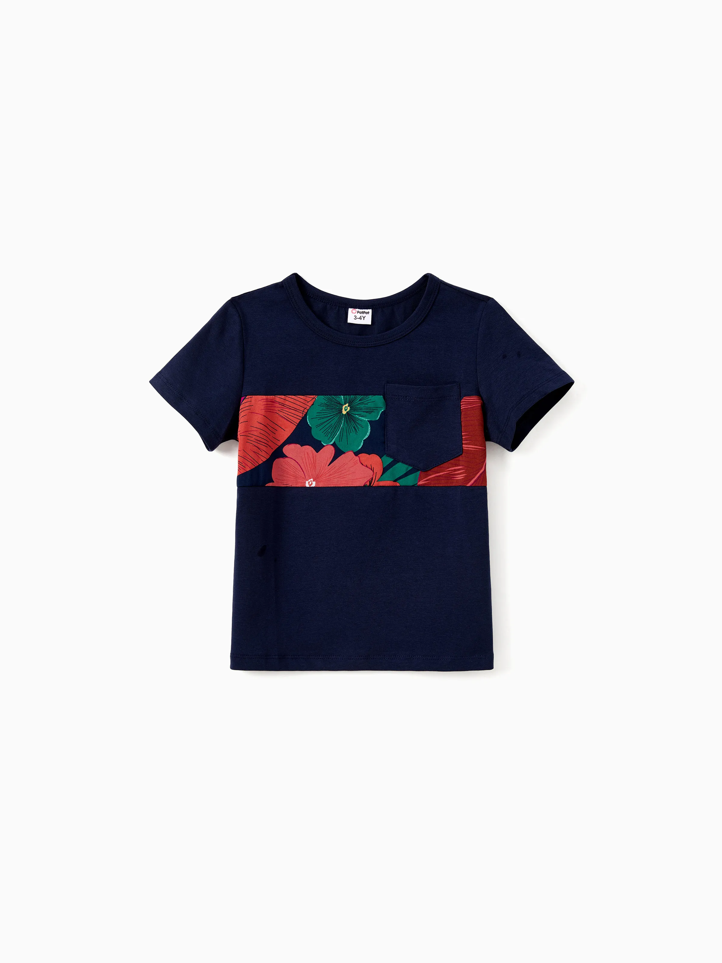 Family Matching Sets Floral Panel Black tee and V-neck Strap Dress with Hidden Snap Deep Blue - Image 17