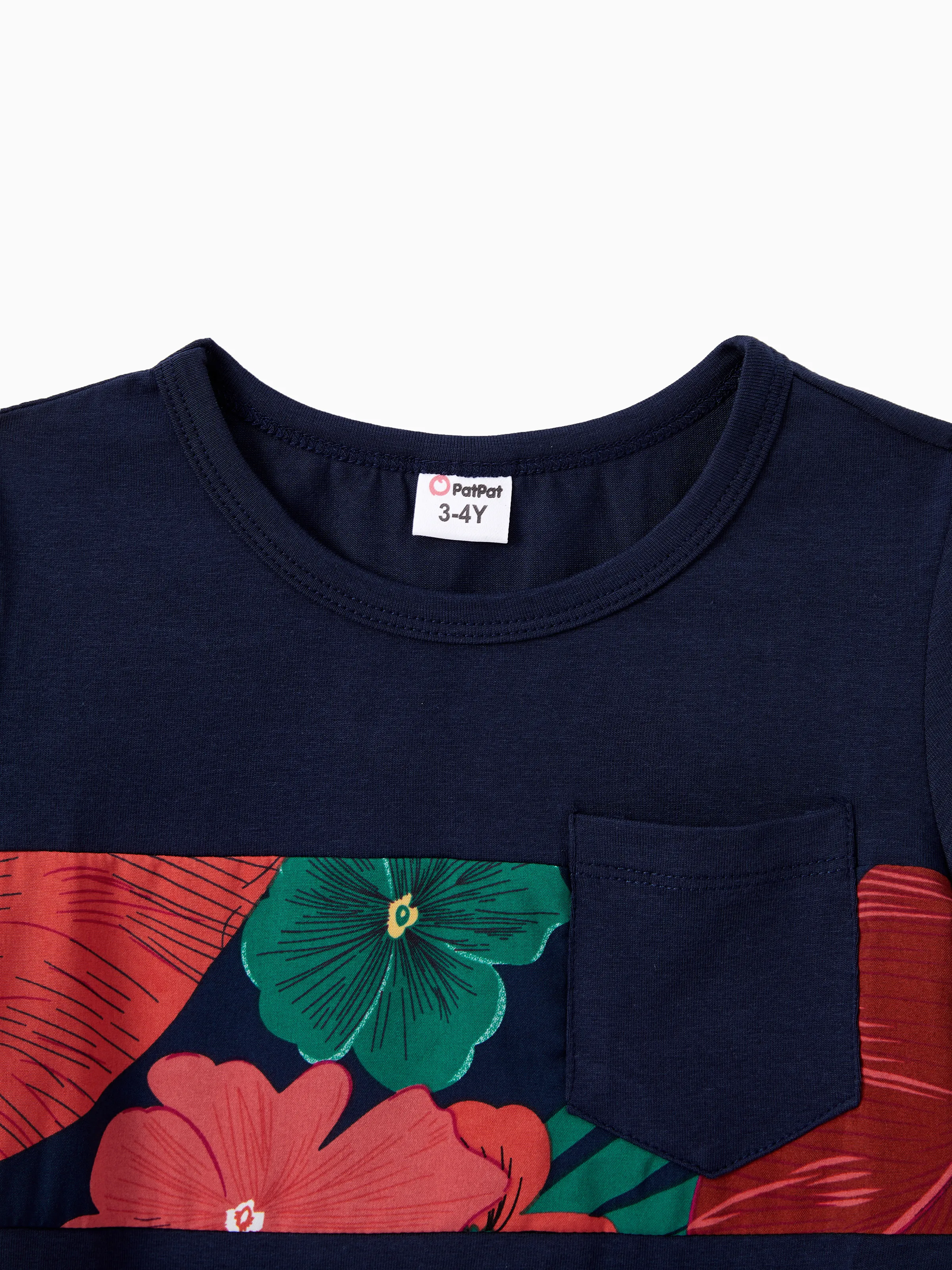Family Matching Sets Floral Panel Black tee and V-neck Strap Dress with Hidden Snap Deep Blue - Image 19