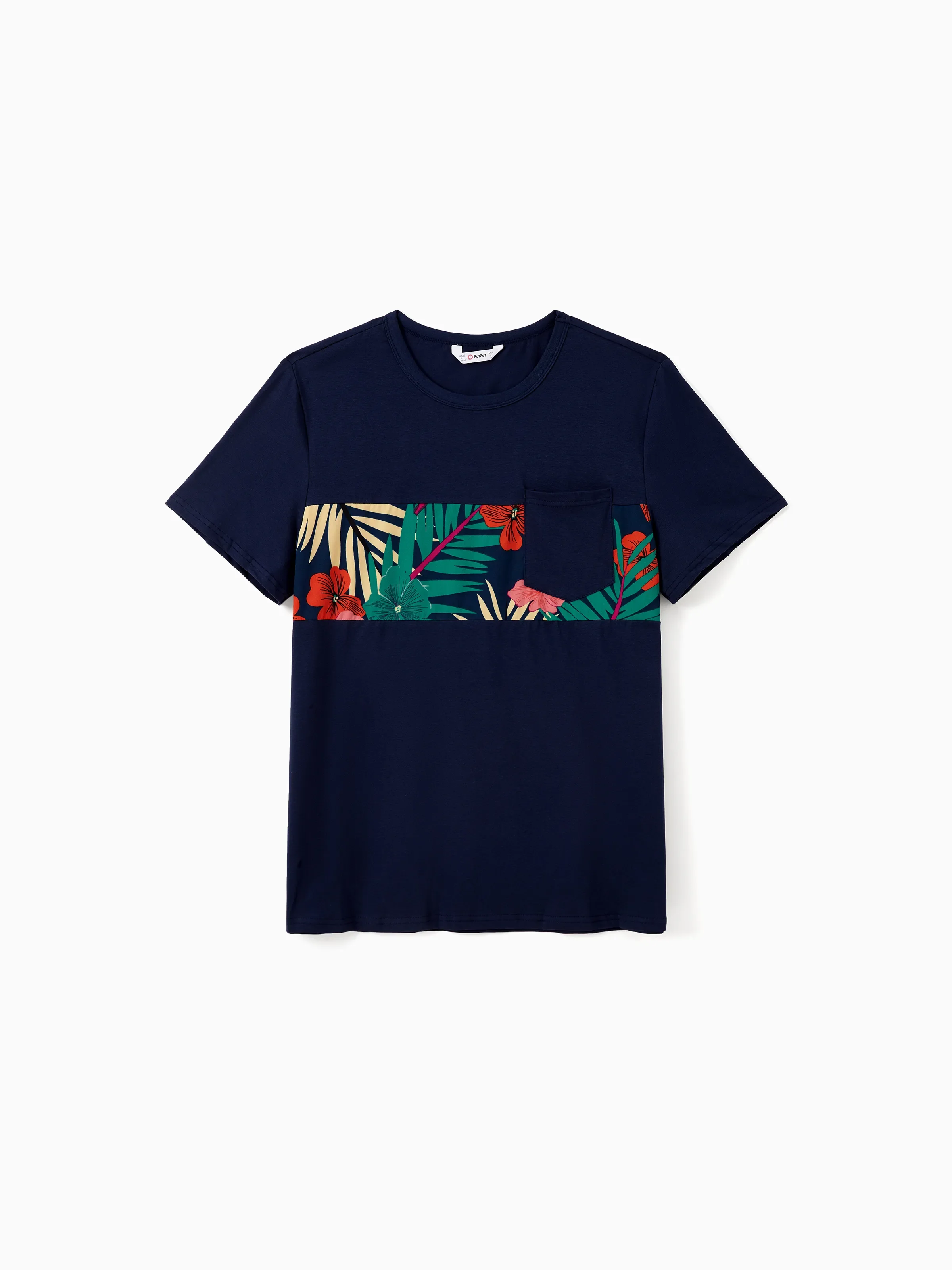 Family Matching Sets Floral Panel Black tee and V-neck Strap Dress with Hidden Snap Deep Blue - Image 22