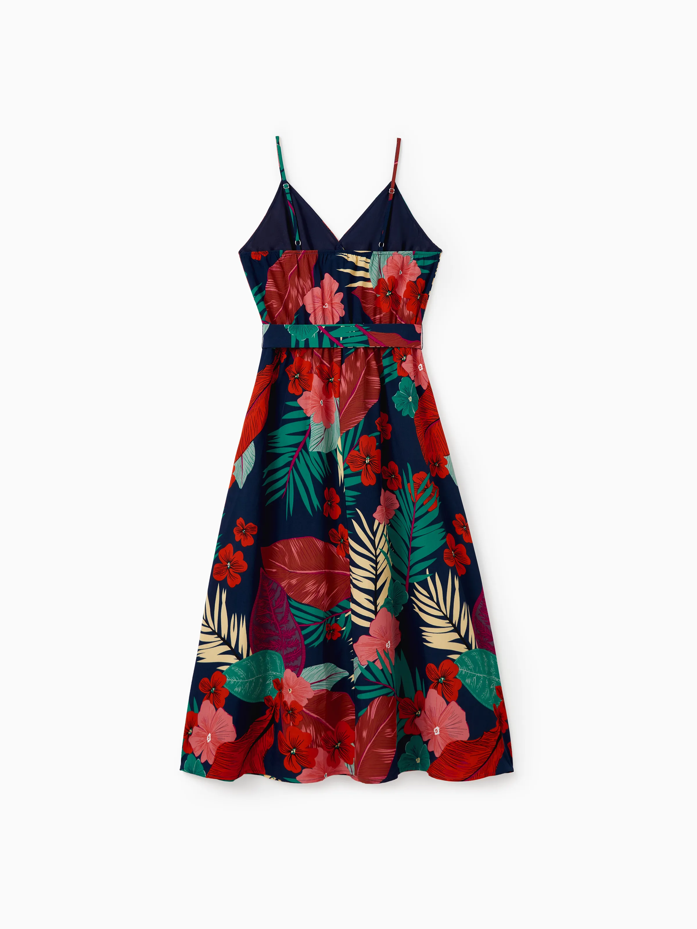 Family Matching Sets Floral Panel Black tee and V-neck Strap Dress with Hidden Snap Deep Blue - Image 4