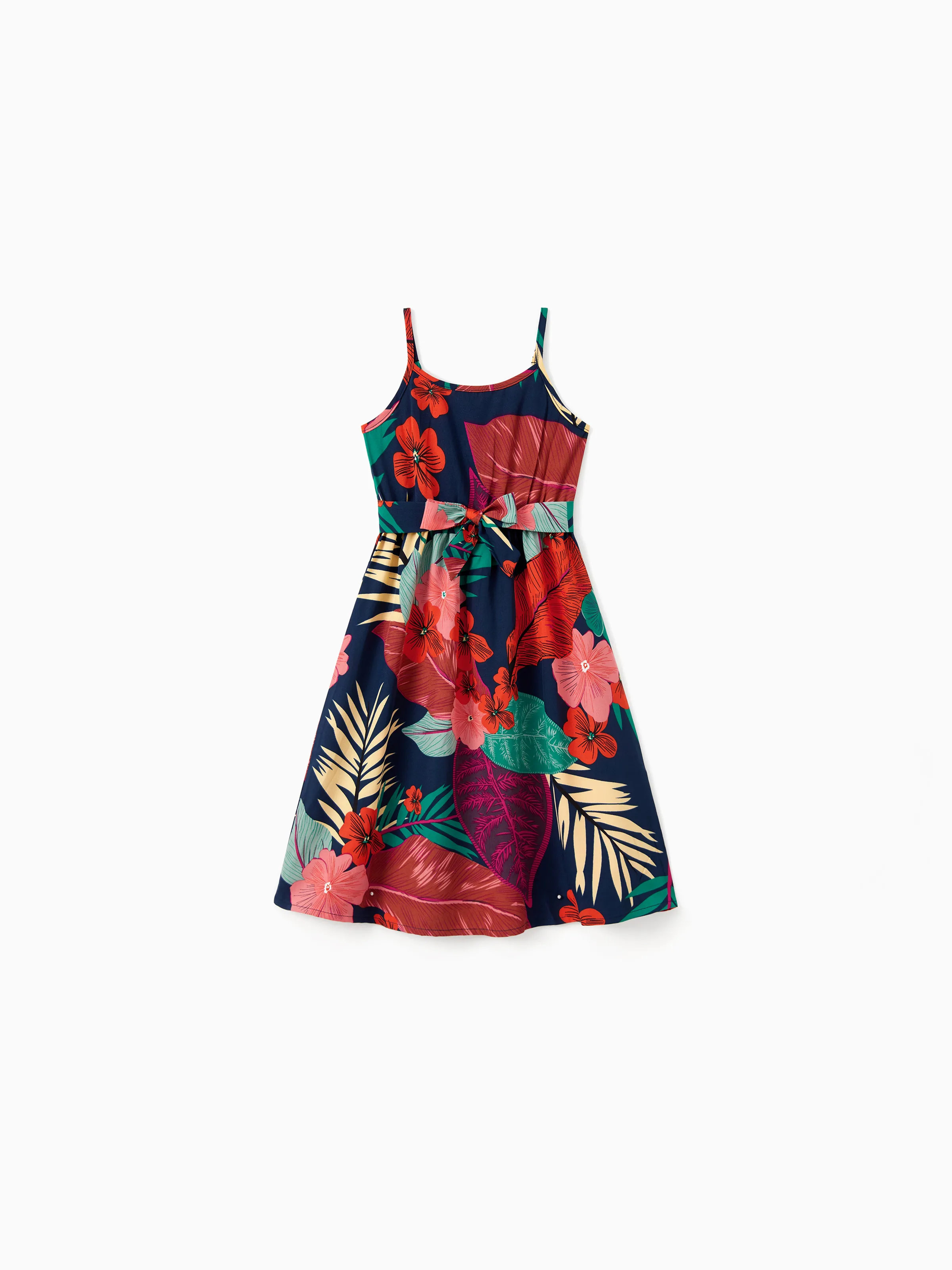 Family Matching Sets Floral Panel Black tee and V-neck Strap Dress with Hidden Snap Deep Blue - Image 8