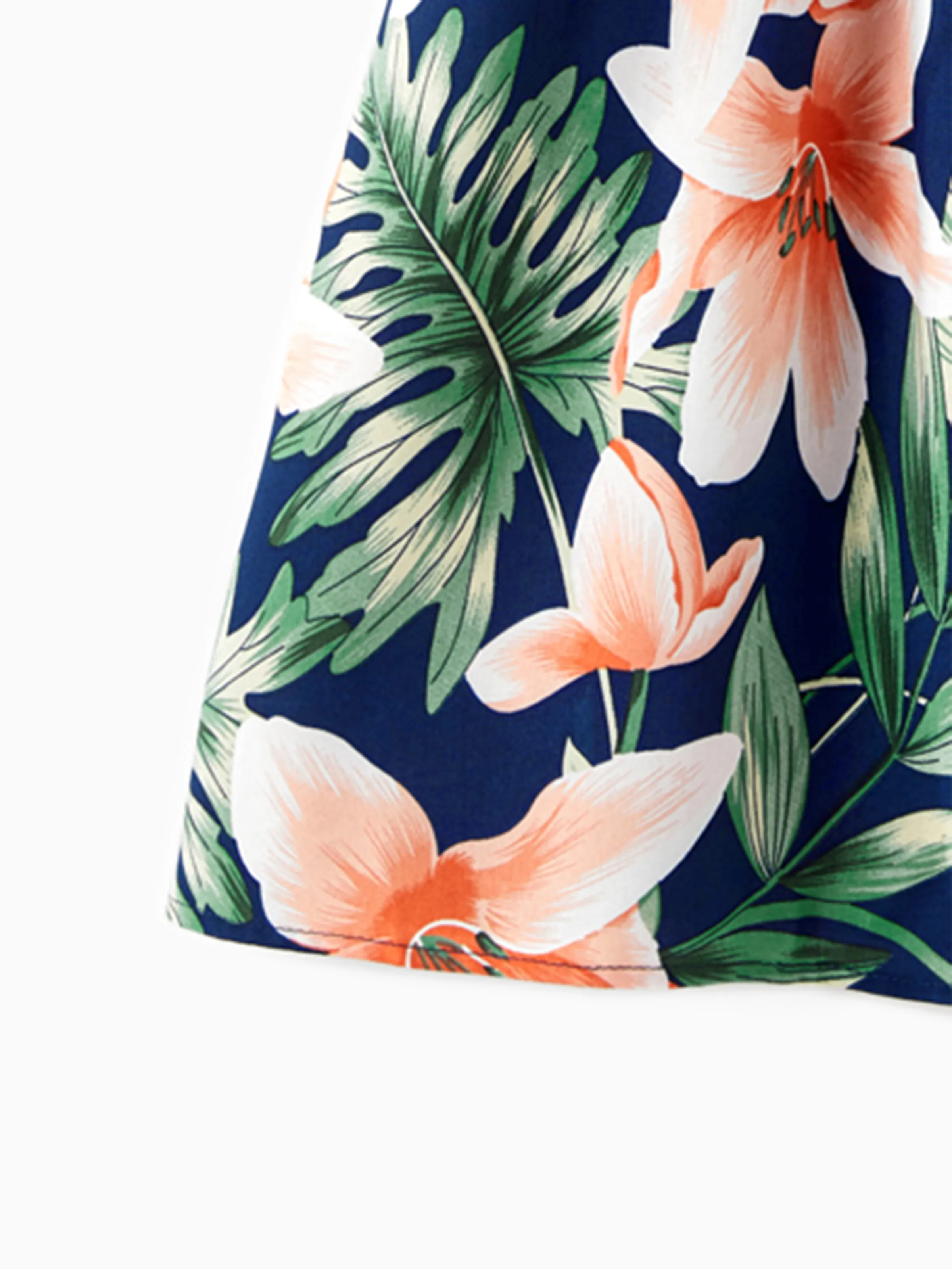 Family Matching Sets Floral Panel Short-sleeve T-shirts or All Over Floral Print V Neck Spaghetti Strap Midi Dresses with Hidden Snap royalblue - Image 11