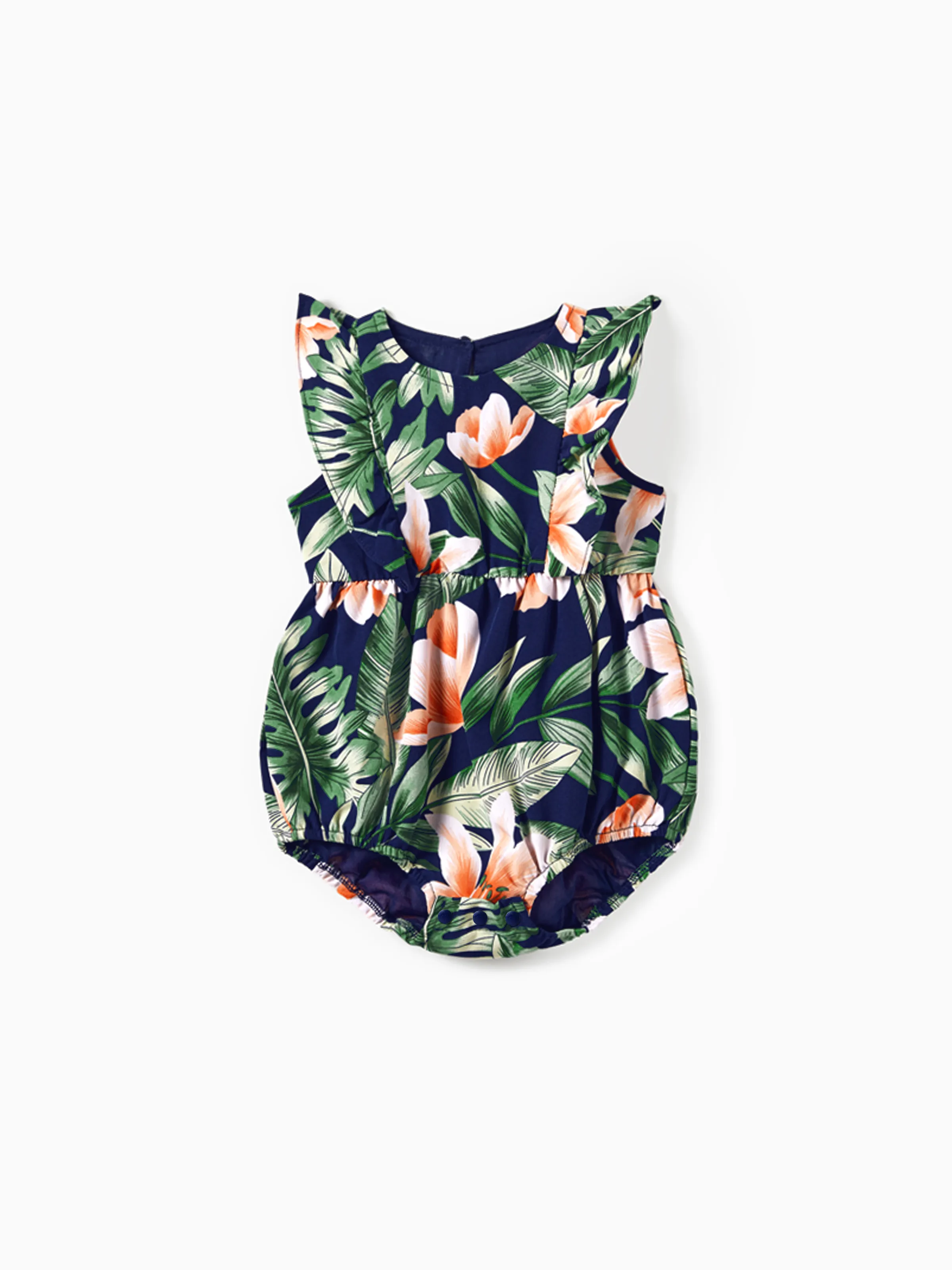 Family Matching Sets Floral Panel Short-sleeve T-shirts or All Over Floral Print V Neck Spaghetti Strap Midi Dresses with Hidden Snap royalblue - Image 12