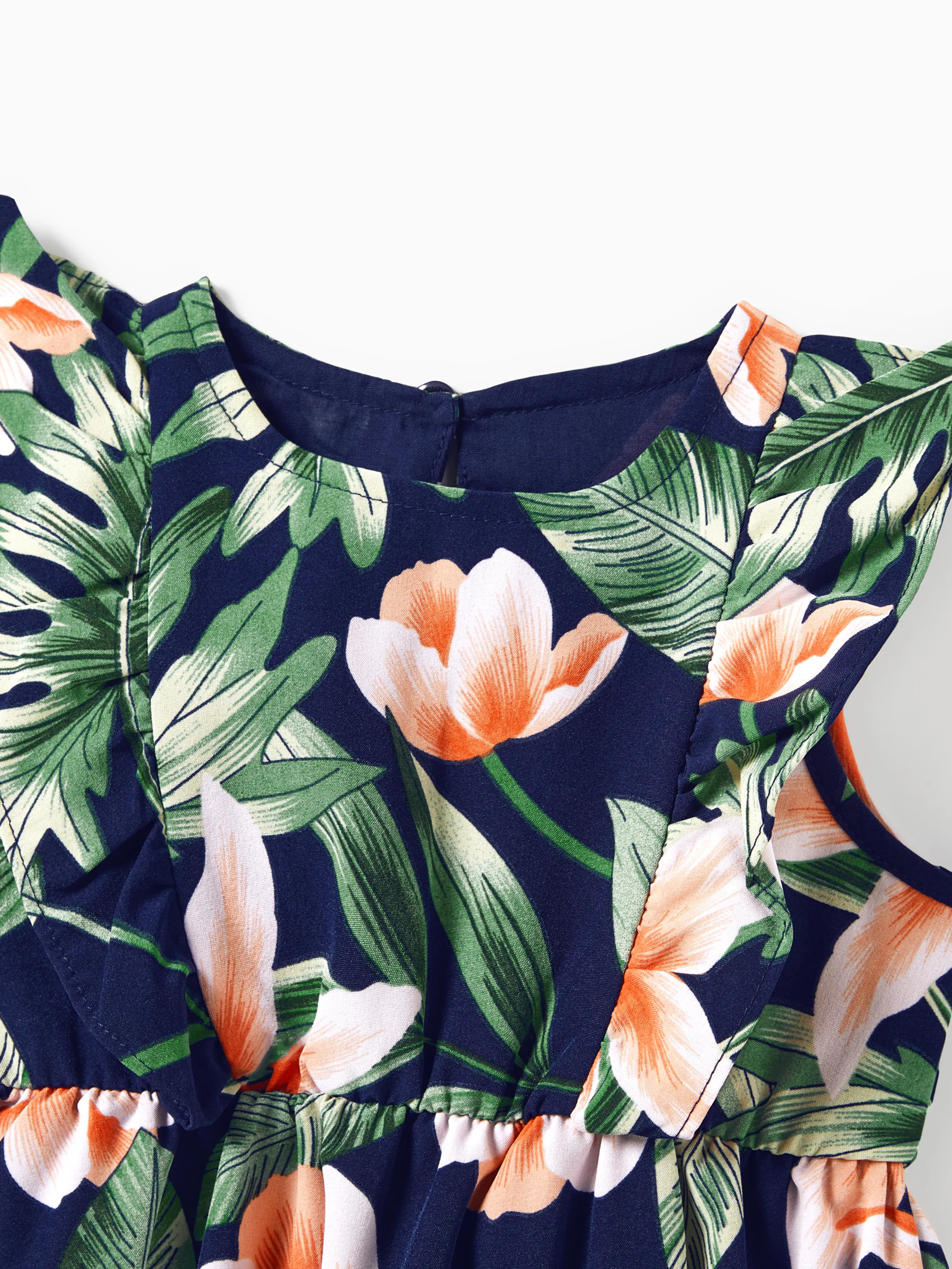 Family Matching Sets Floral Panel Short-sleeve T-shirts or All Over Floral Print V Neck Spaghetti Strap Midi Dresses with Hidden Snap royalblue - Image 13