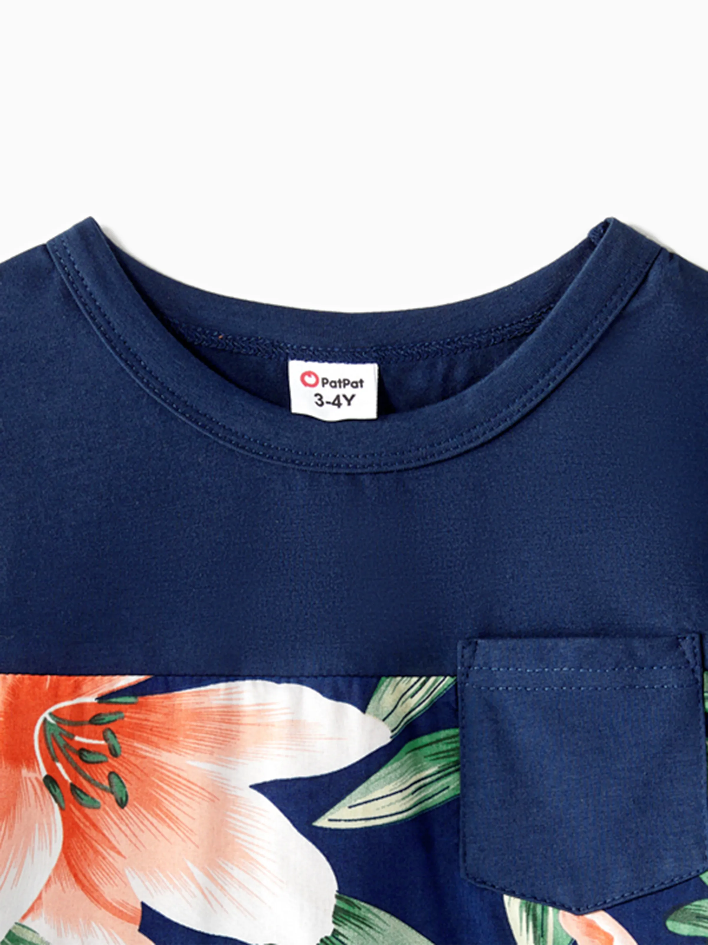 Family Matching Sets Floral Panel Short-sleeve T-shirts or All Over Floral Print V Neck Spaghetti Strap Midi Dresses with Hidden Snap royalblue - Image 18