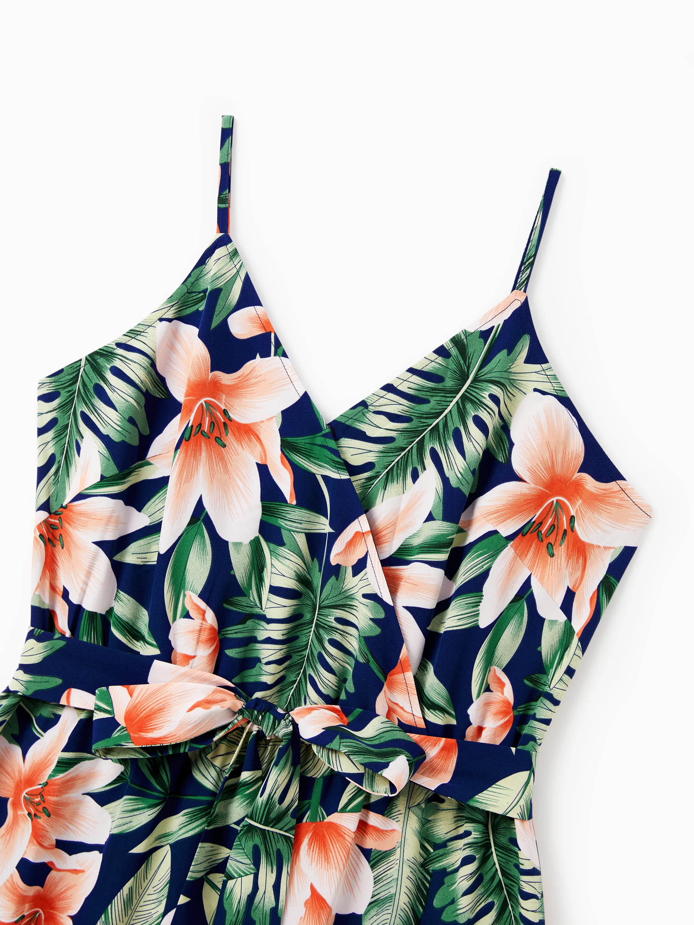 Family Matching Sets Floral Panel Short-sleeve T-shirts or All Over Floral Print V Neck Spaghetti Strap Midi Dresses with Hidden Snap royalblue - Image 5