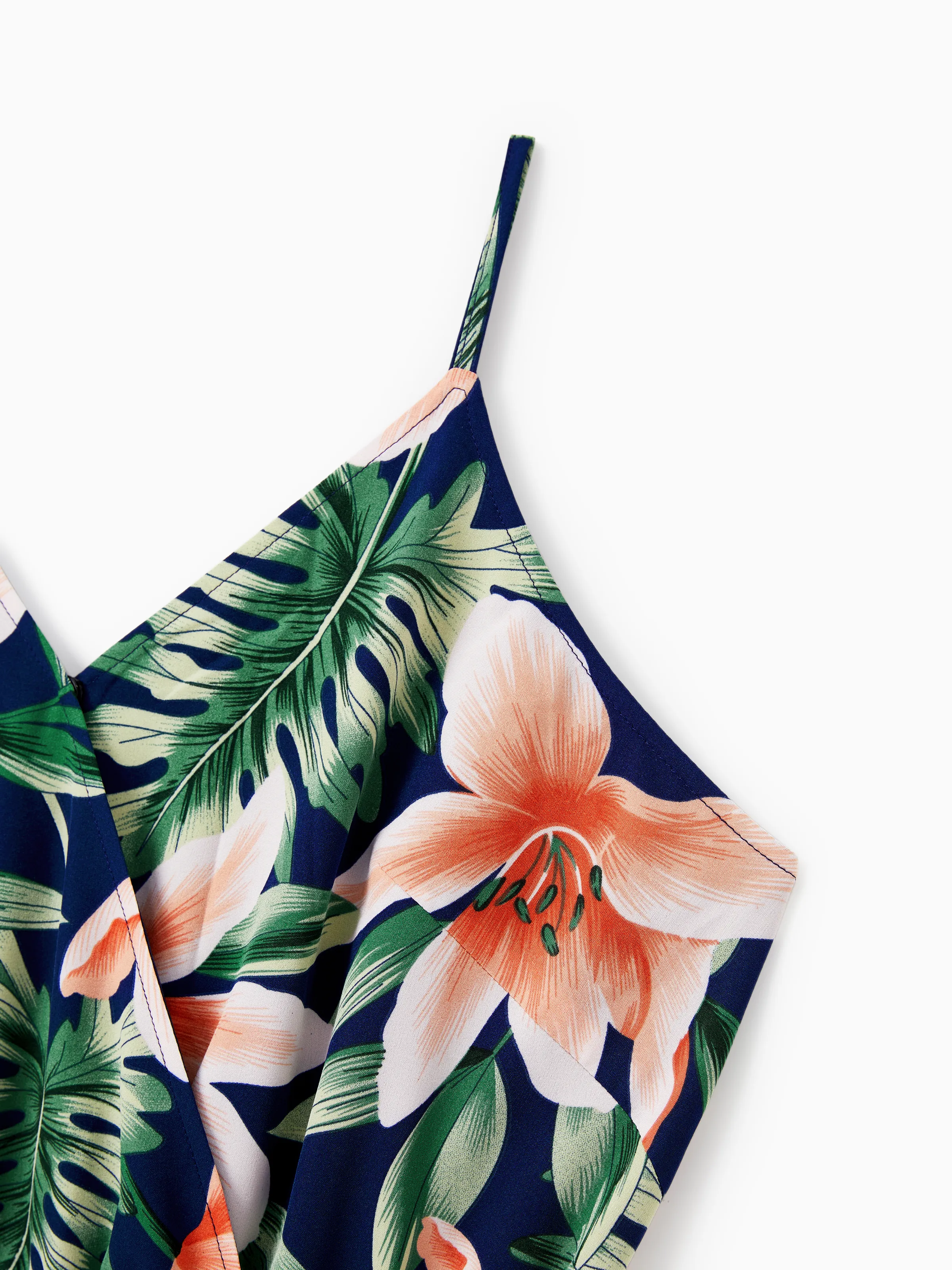 Family Matching Sets Floral Panel Short-sleeve T-shirts or All Over Floral Print V Neck Spaghetti Strap Midi Dresses with Hidden Snap royalblue - Image 6