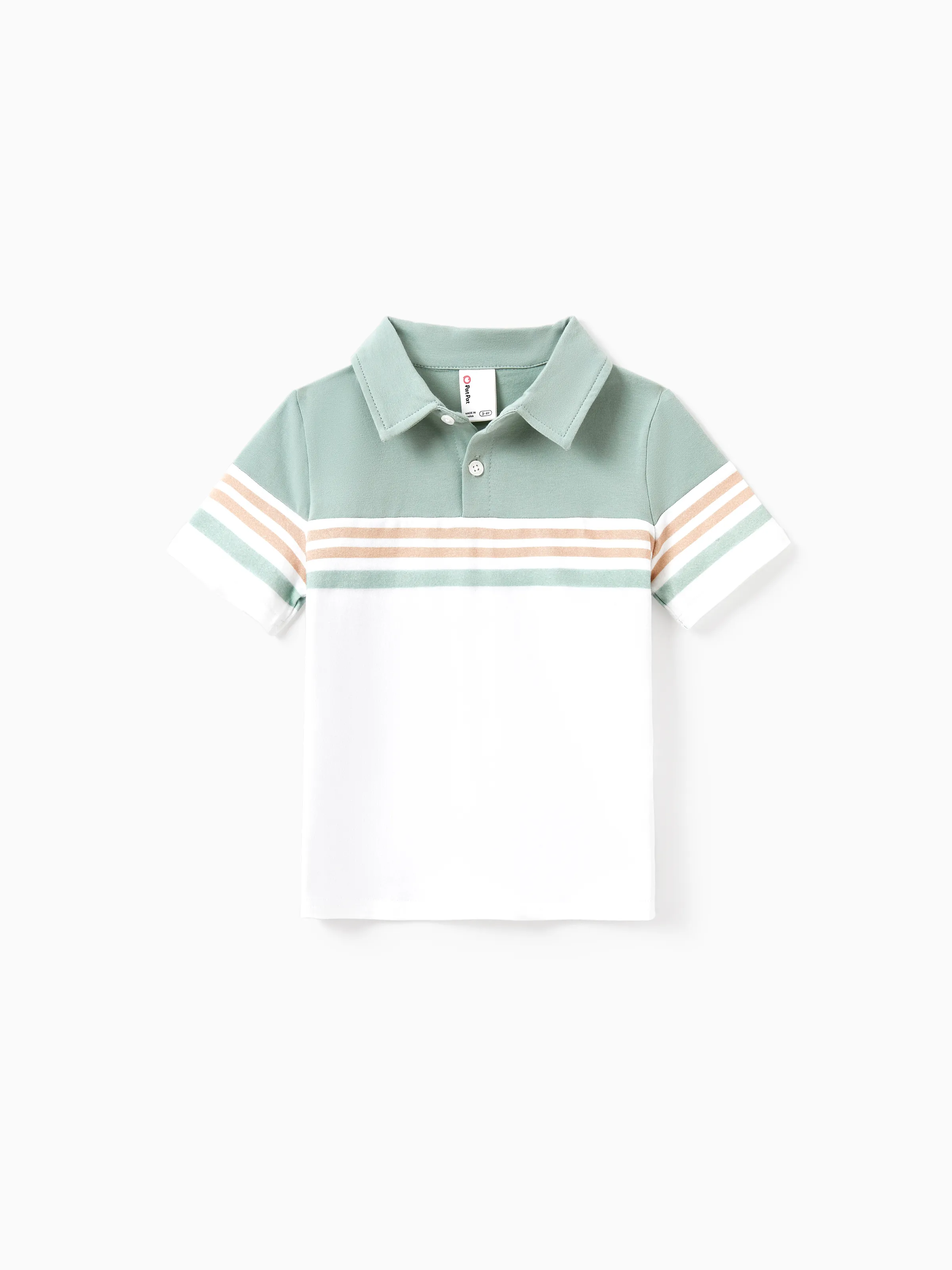 Family Matching Sets Green Striped Polo Shirt or Flora Print Strap Belted Dress Light Green - Image 17