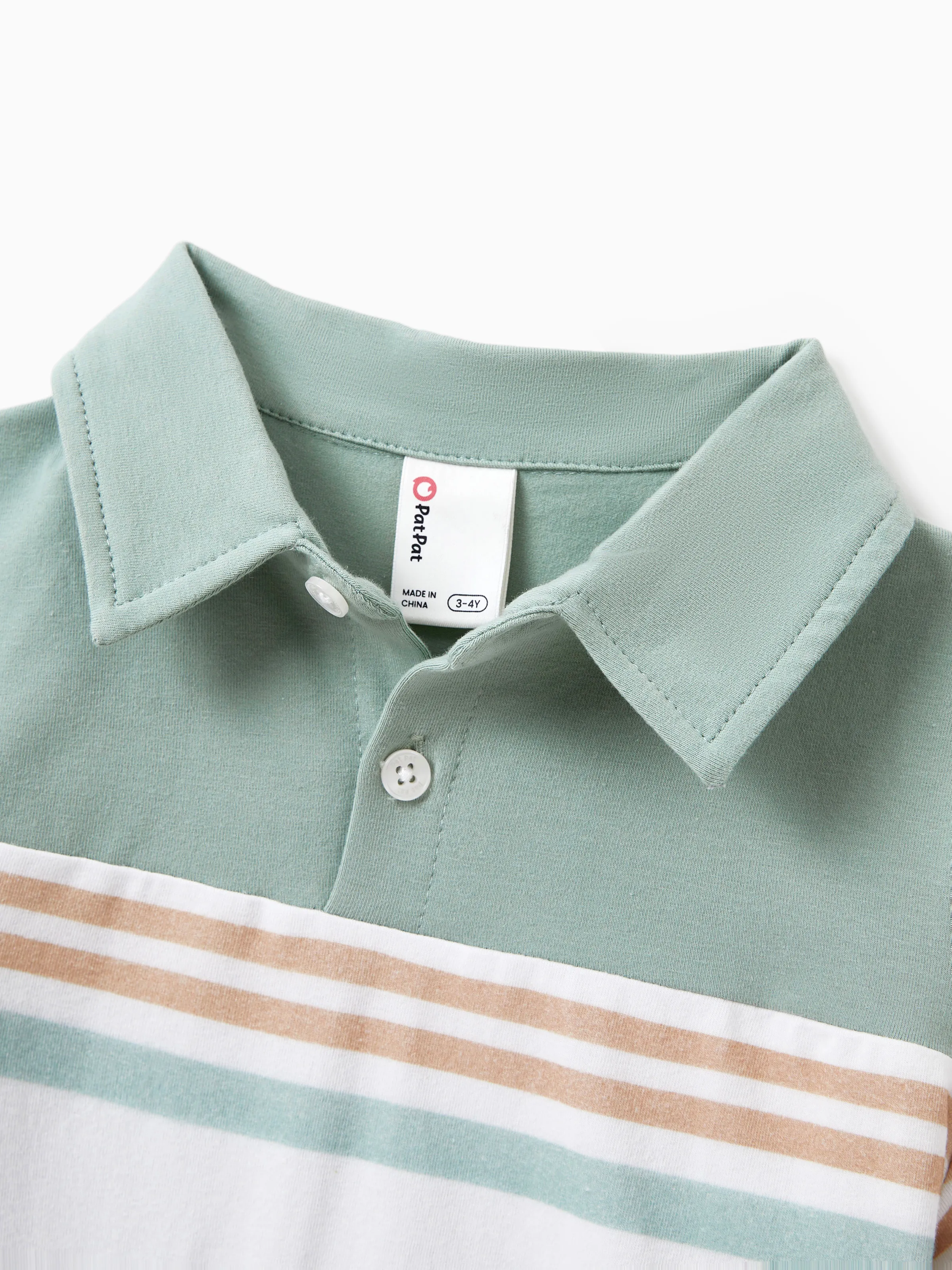 Family Matching Sets Green Striped Polo Shirt or Flora Print Strap Belted Dress Light Green - Image 19