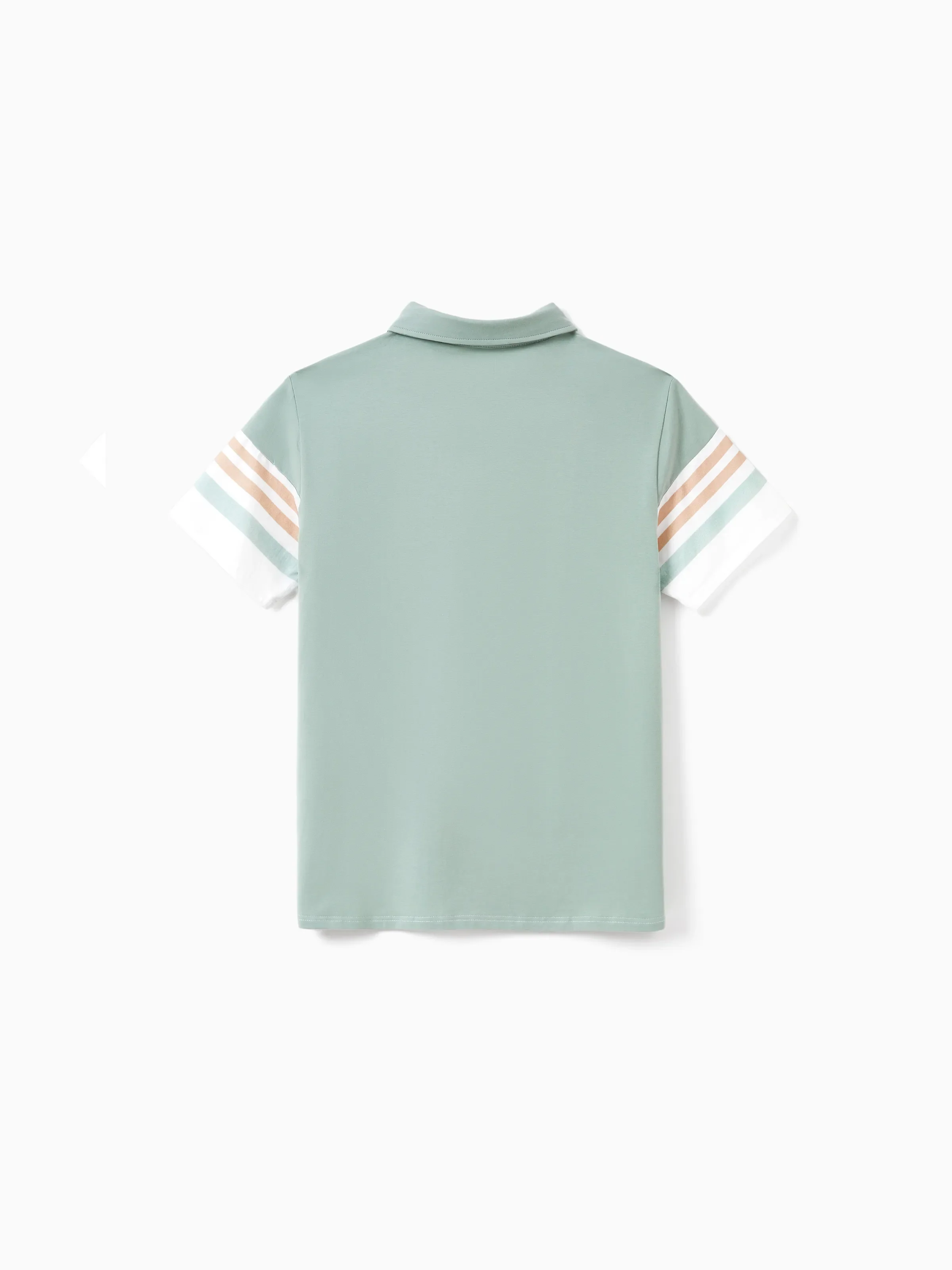 Family Matching Sets Green Striped Polo Shirt or Flora Print Strap Belted Dress Light Green - Image 22