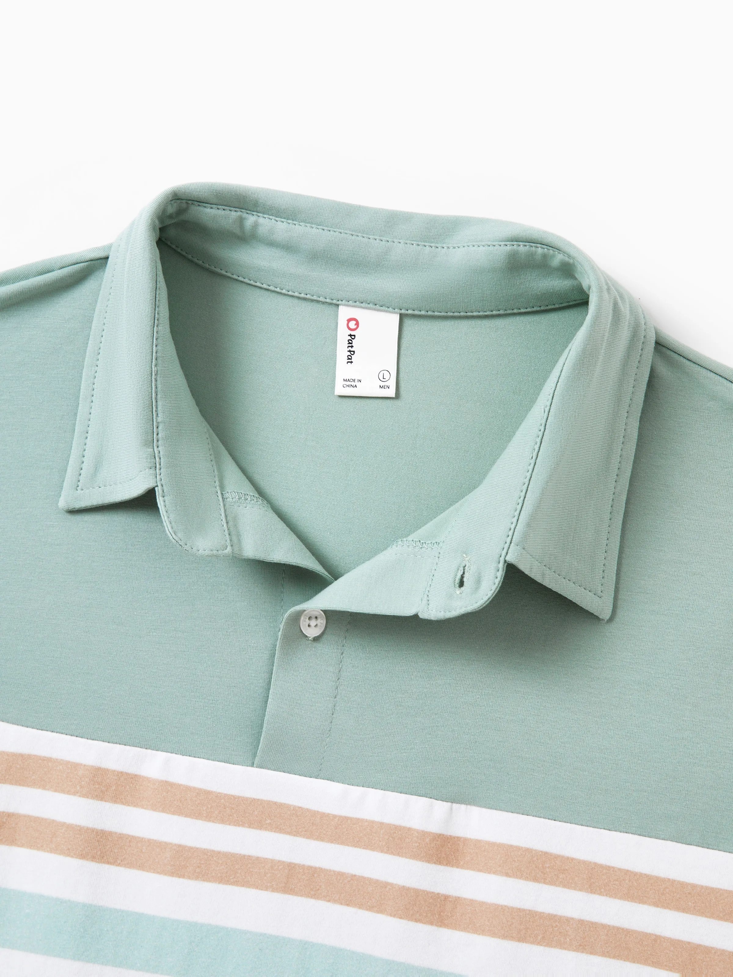 Family Matching Sets Green Striped Polo Shirt or Flora Print Strap Belted Dress Light Green - Image 23