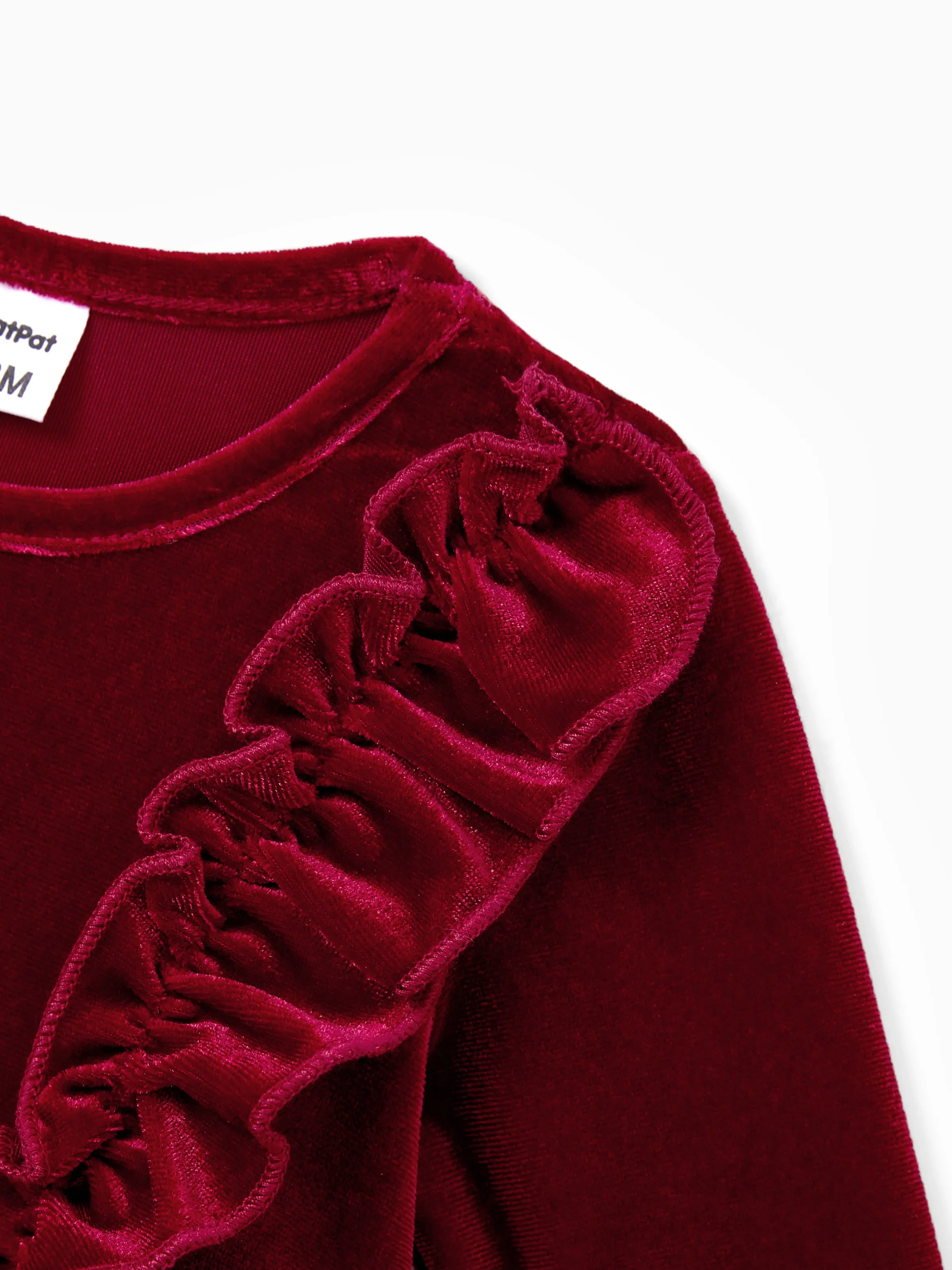 Family Matching Sets Long Sleeves Black and White Plaid Sweatshirt or Velvet Short-sleeve Belted Dress Burgundy - Image 15