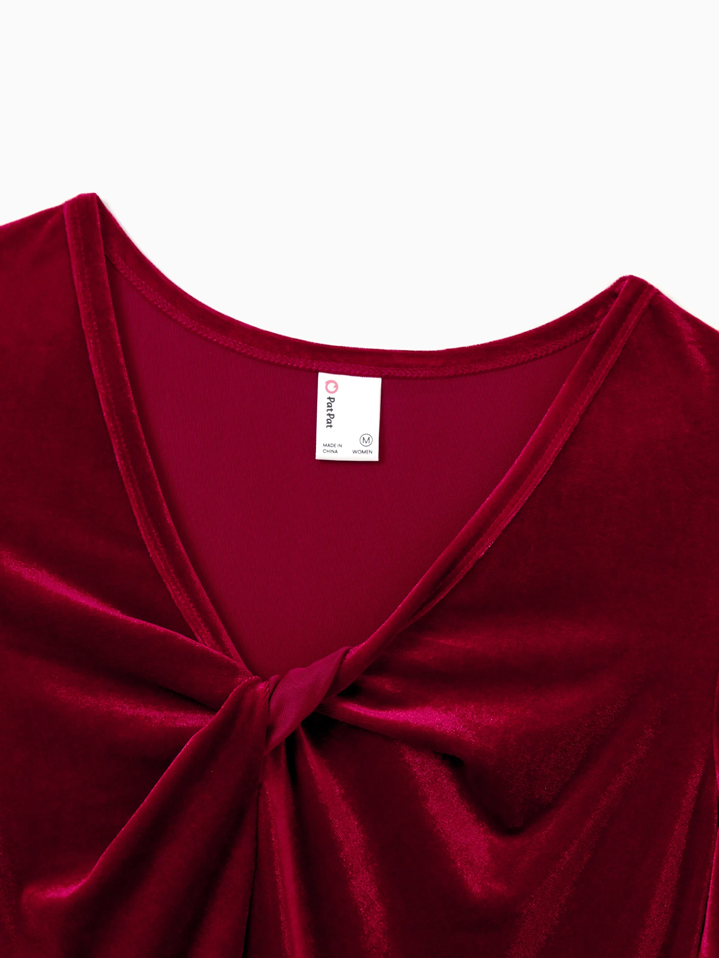 Family Matching Sets Long Sleeves Black and White Plaid Sweatshirt or Velvet Short-sleeve Belted Dress Burgundy - Image 4