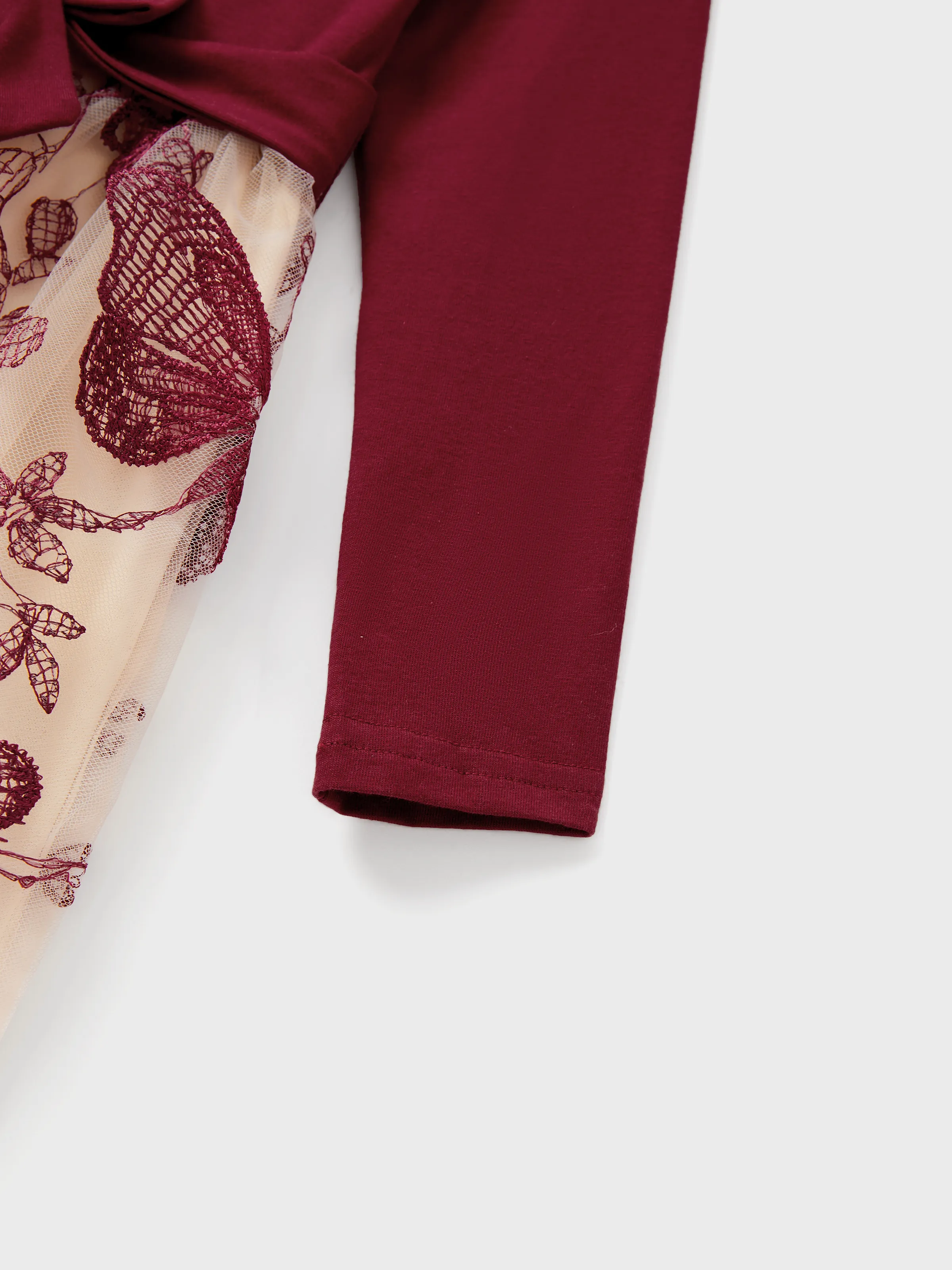 Family Matching Sets Long Sleeves Sweatshirt or Off-Shoulder Butterfly Embroidered Tulle Dress Burgundy - Image 10