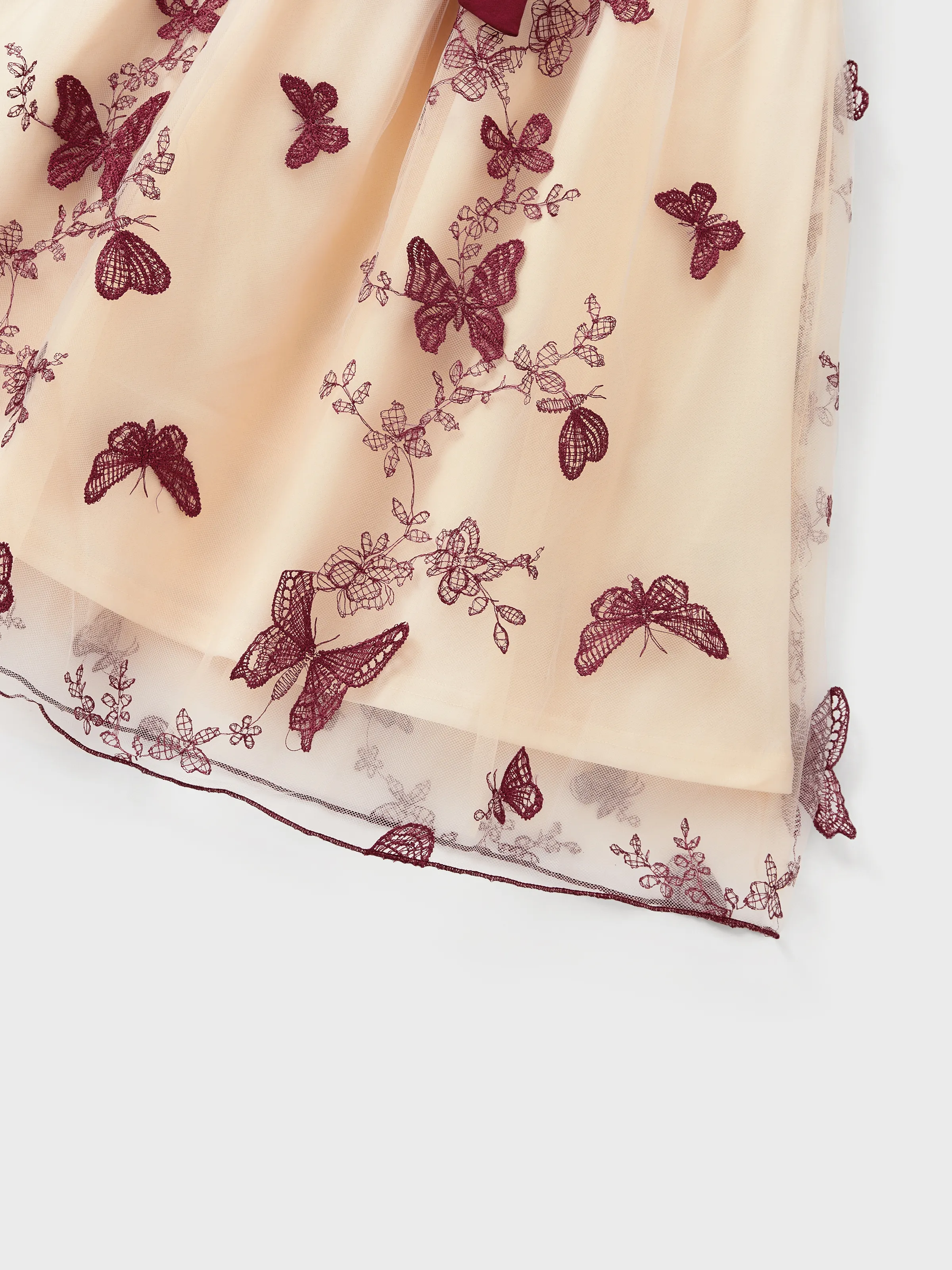 Family Matching Sets Long Sleeves Sweatshirt or Off-Shoulder Butterfly Embroidered Tulle Dress Burgundy - Image 6