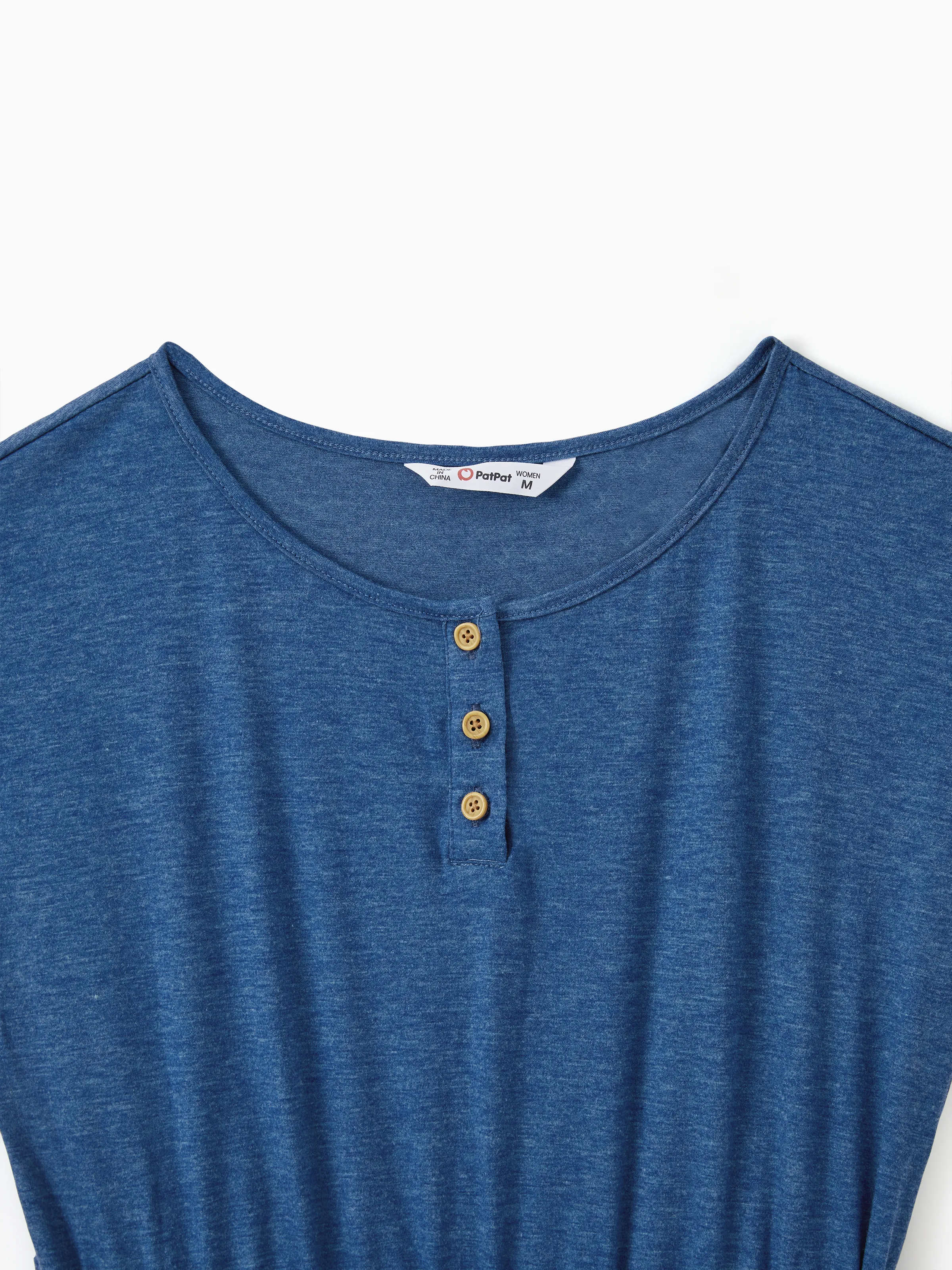 Family Matching Soft Casual Outfit with Below Knee Dresses, Front Buttons, Belted Design Blue - Image 5