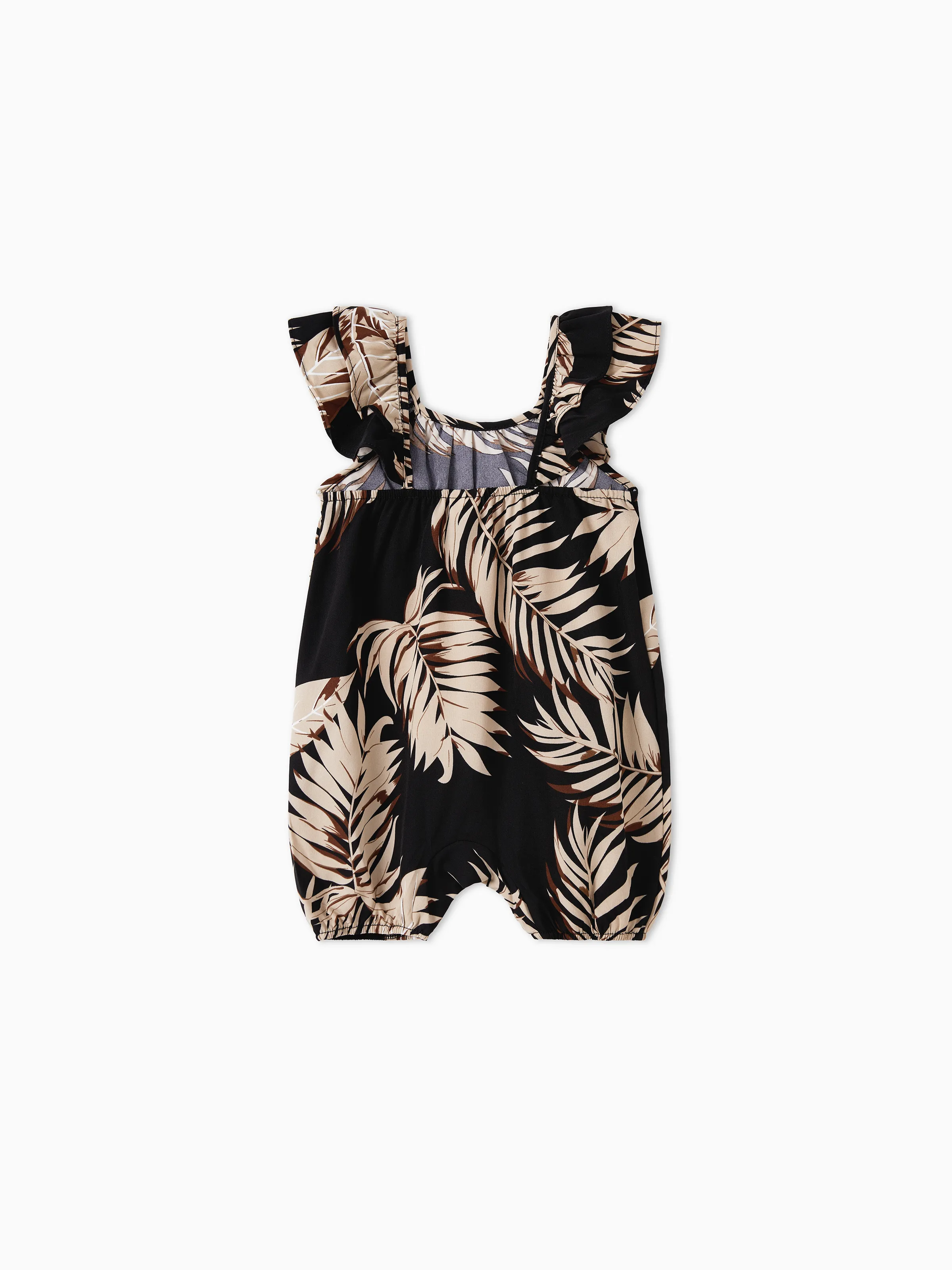 Family Matching Solid Leaf Sleeveless Halter Dresses And Short Sleeve Tops Sets Black - Image 13