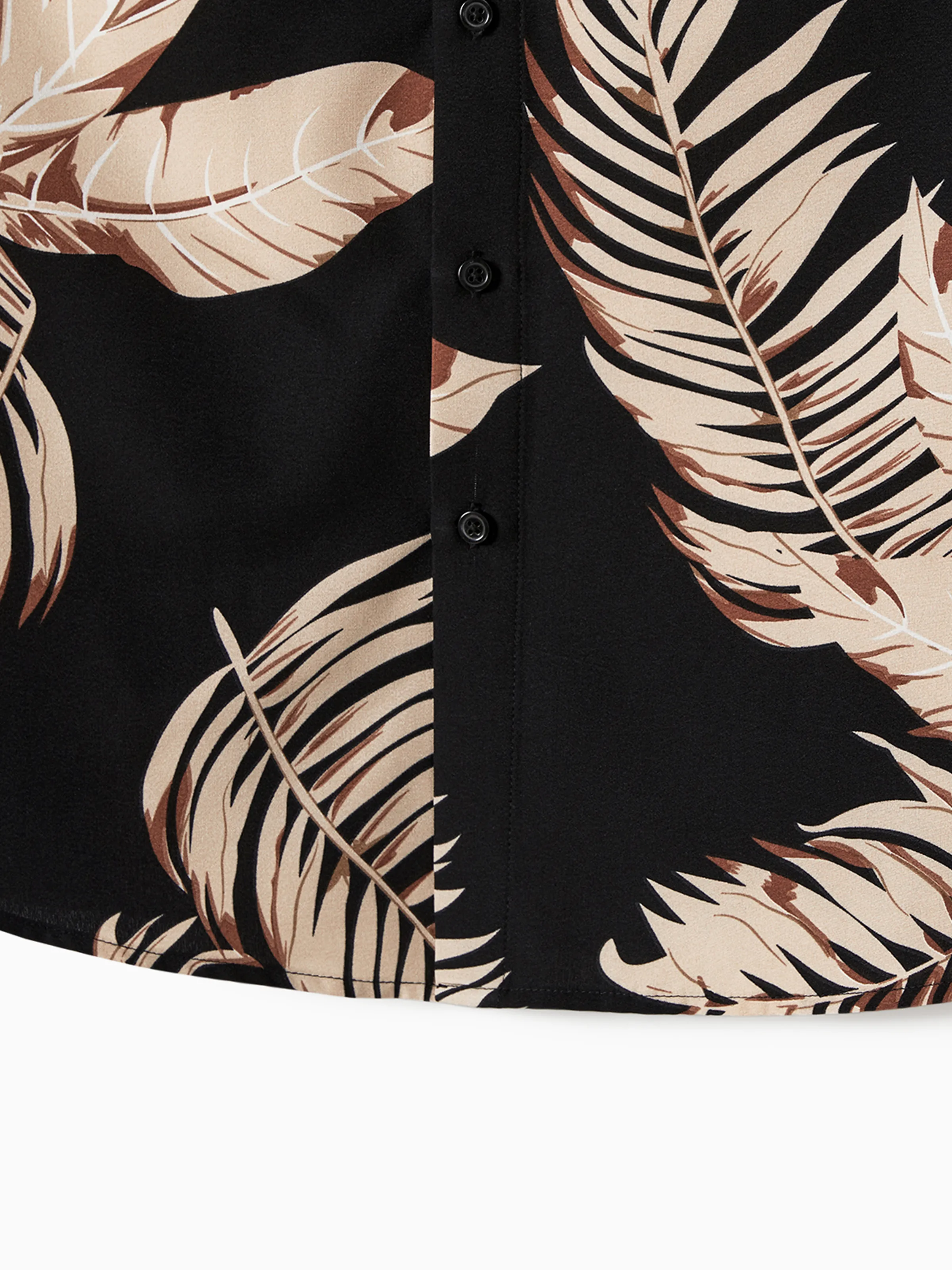 Family Matching Solid Leaf Sleeveless Halter Dresses And Short Sleeve Tops Sets Black - Image 25