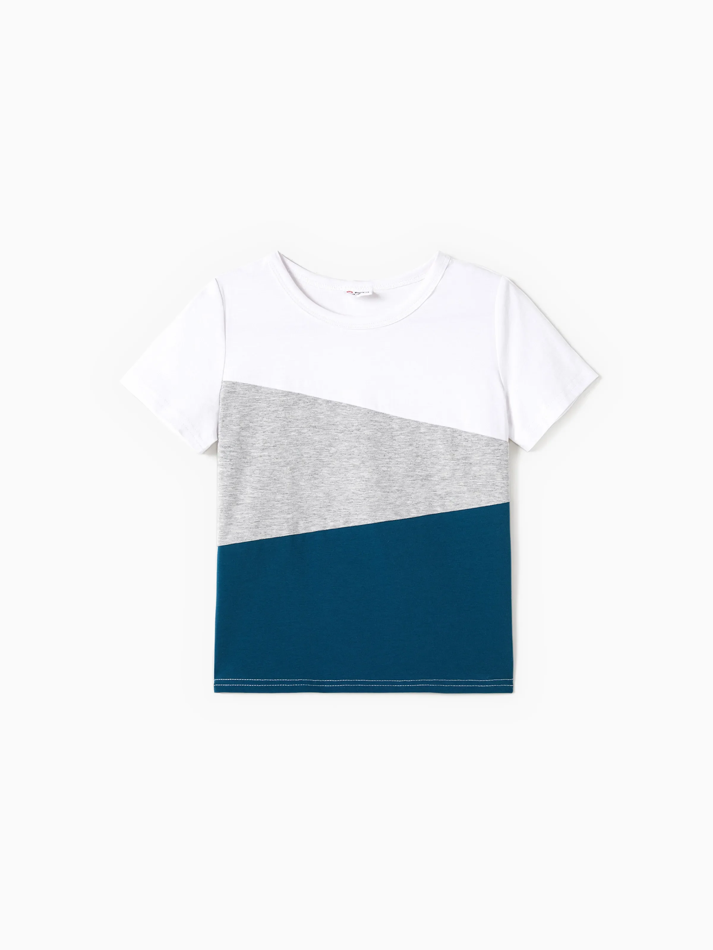Family Matching Solid V Neck Flutter-sleeve Splicing Floral Print Dresses and Short-sleeve Colorblock T-shirts Sets Azure- - Image 17
