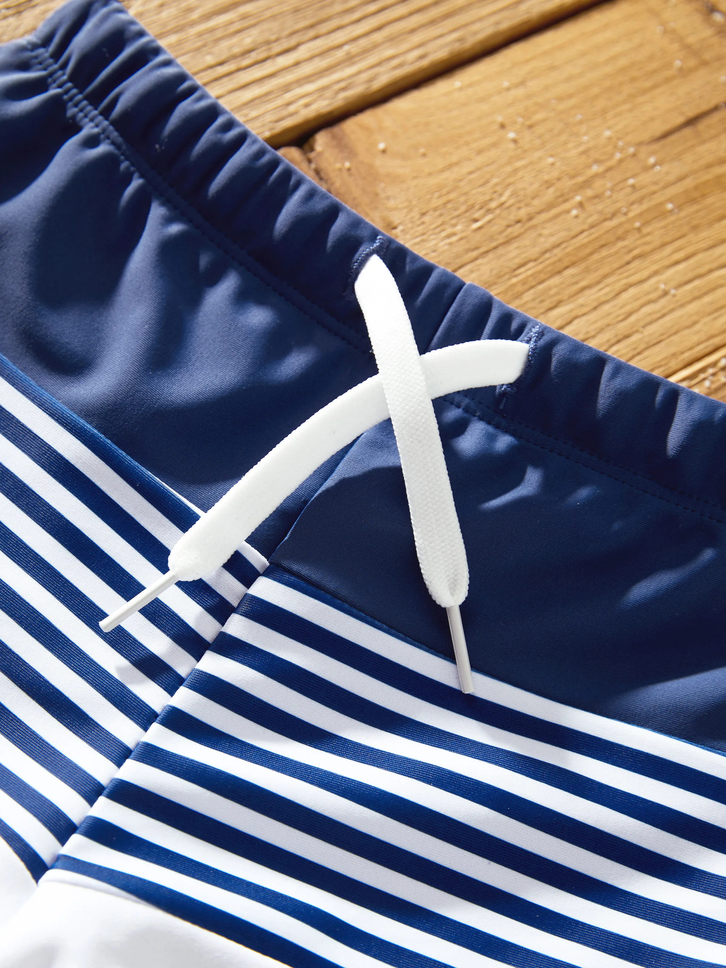 Family Matching Stripe Swim Trunks or One-piece Strap Swimsuit Dark Blue+white - Image 15