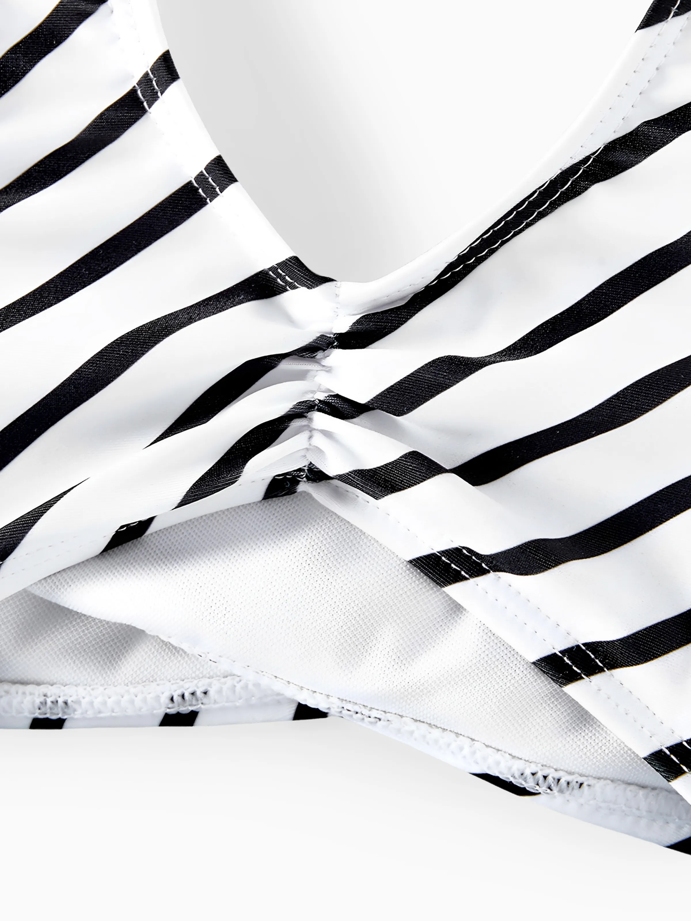 Family Matching Striped Spliced Cut Out One-piece Swimsuit and Colorblock Swim Trunks Green/White - Image 10