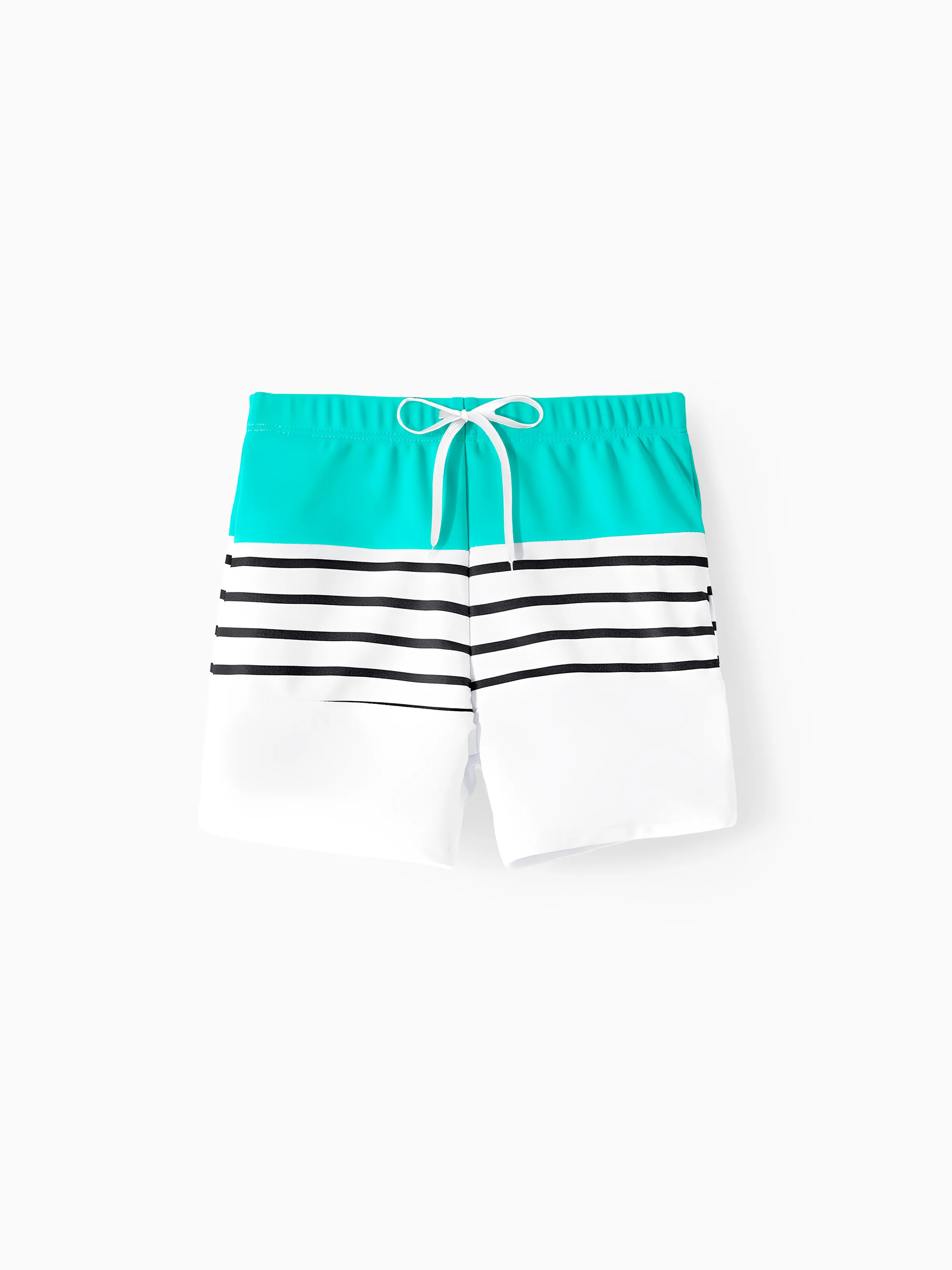Family Matching Striped Spliced Cut Out One-piece Swimsuit and Colorblock Swim Trunks Green/White - Image 13