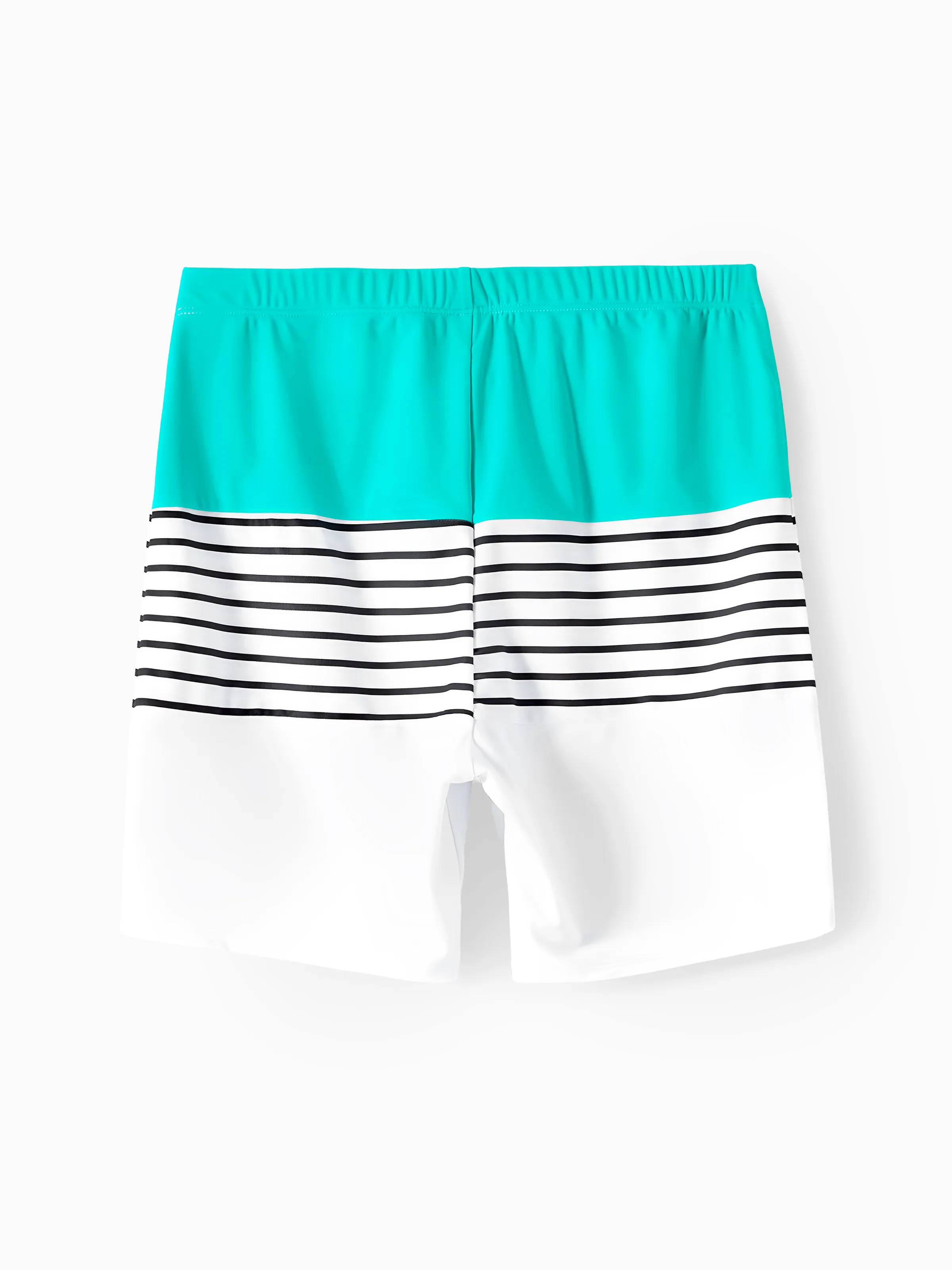 Family Matching Striped Spliced Cut Out One-piece Swimsuit and Colorblock Swim Trunks Green/White - Image 18