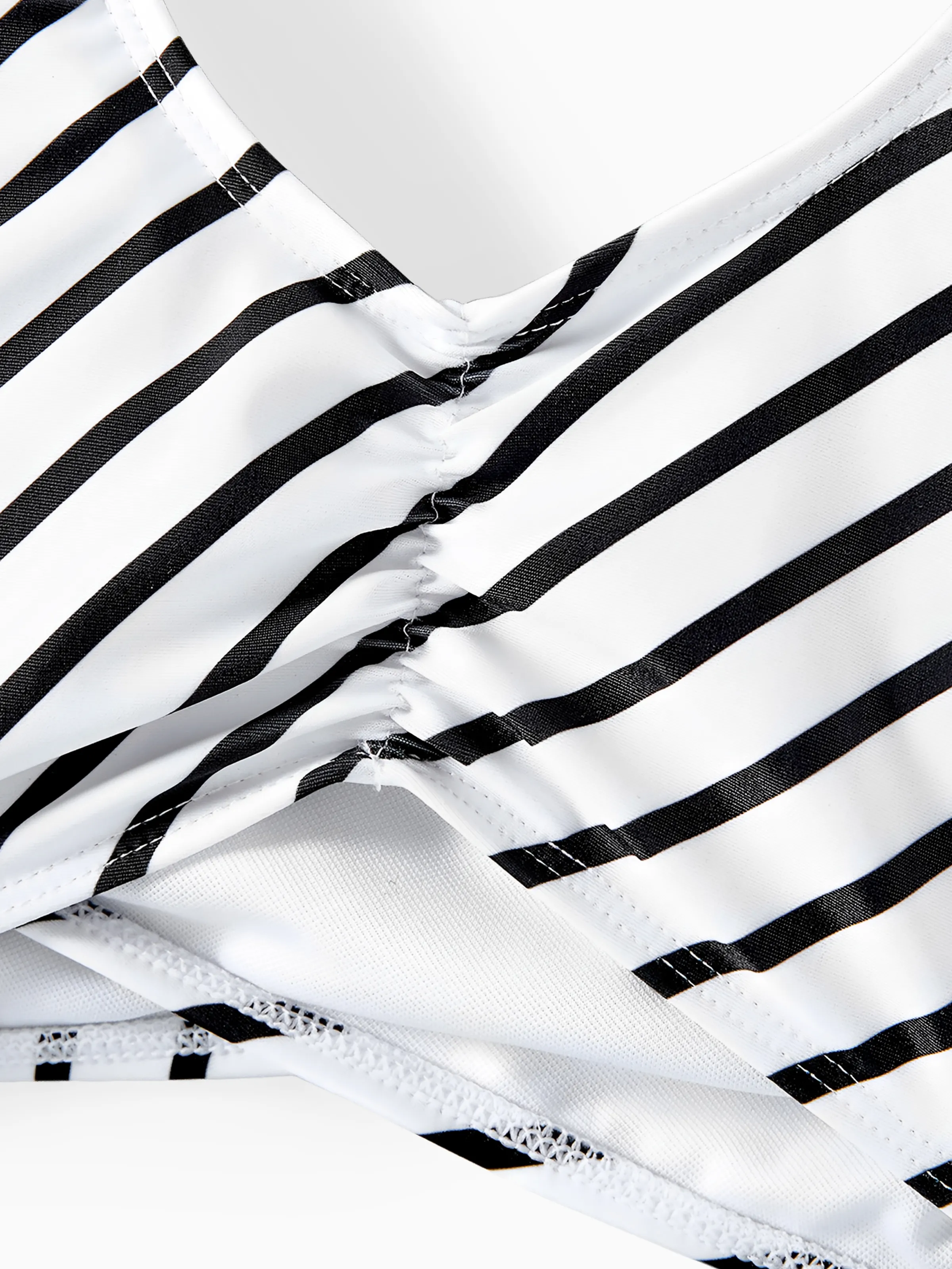 Family Matching Striped Spliced Cut Out One-piece Swimsuit and Colorblock Swim Trunks Green/White - Image 6